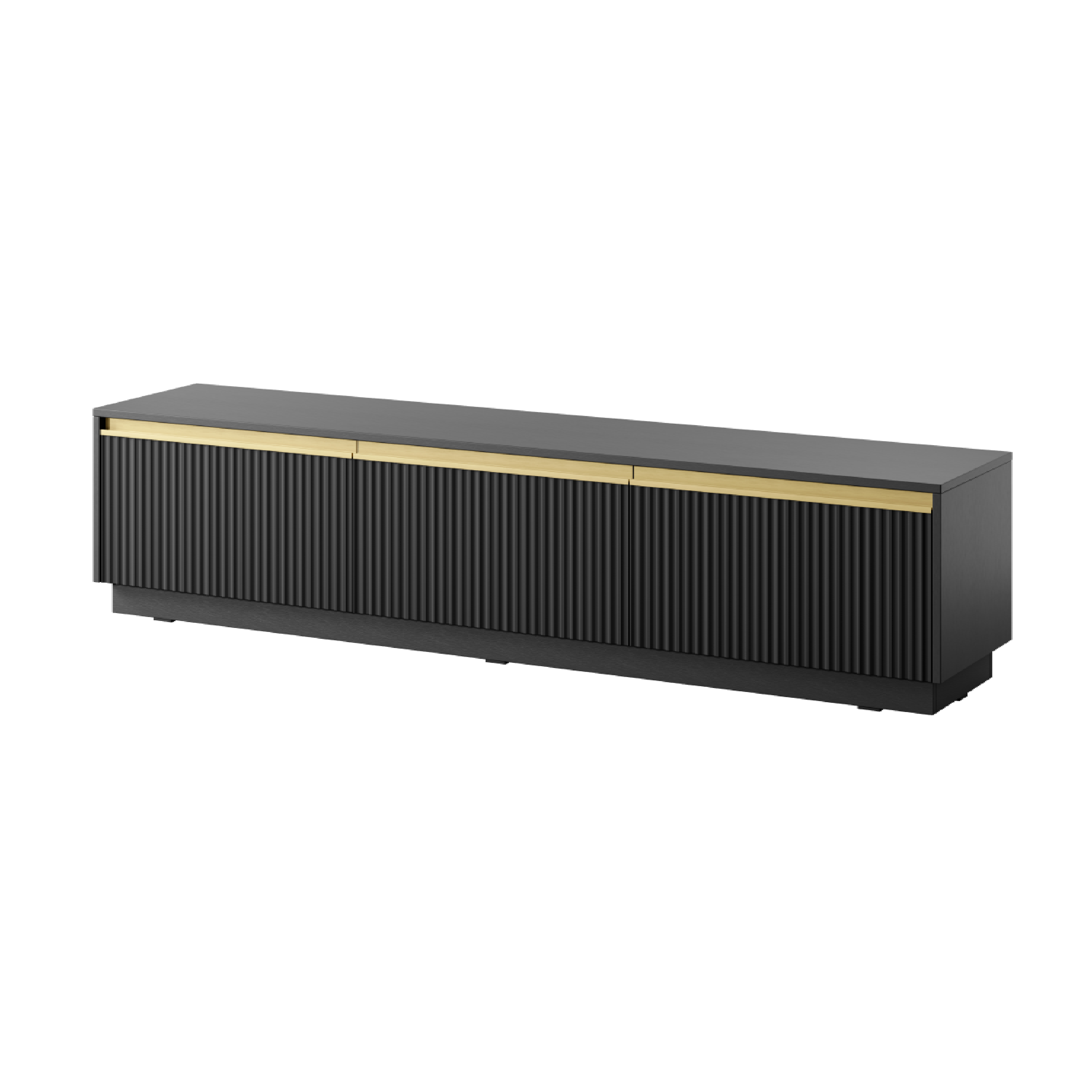 Meuble TV 3 portes en bois laminé doré 180x42 cm