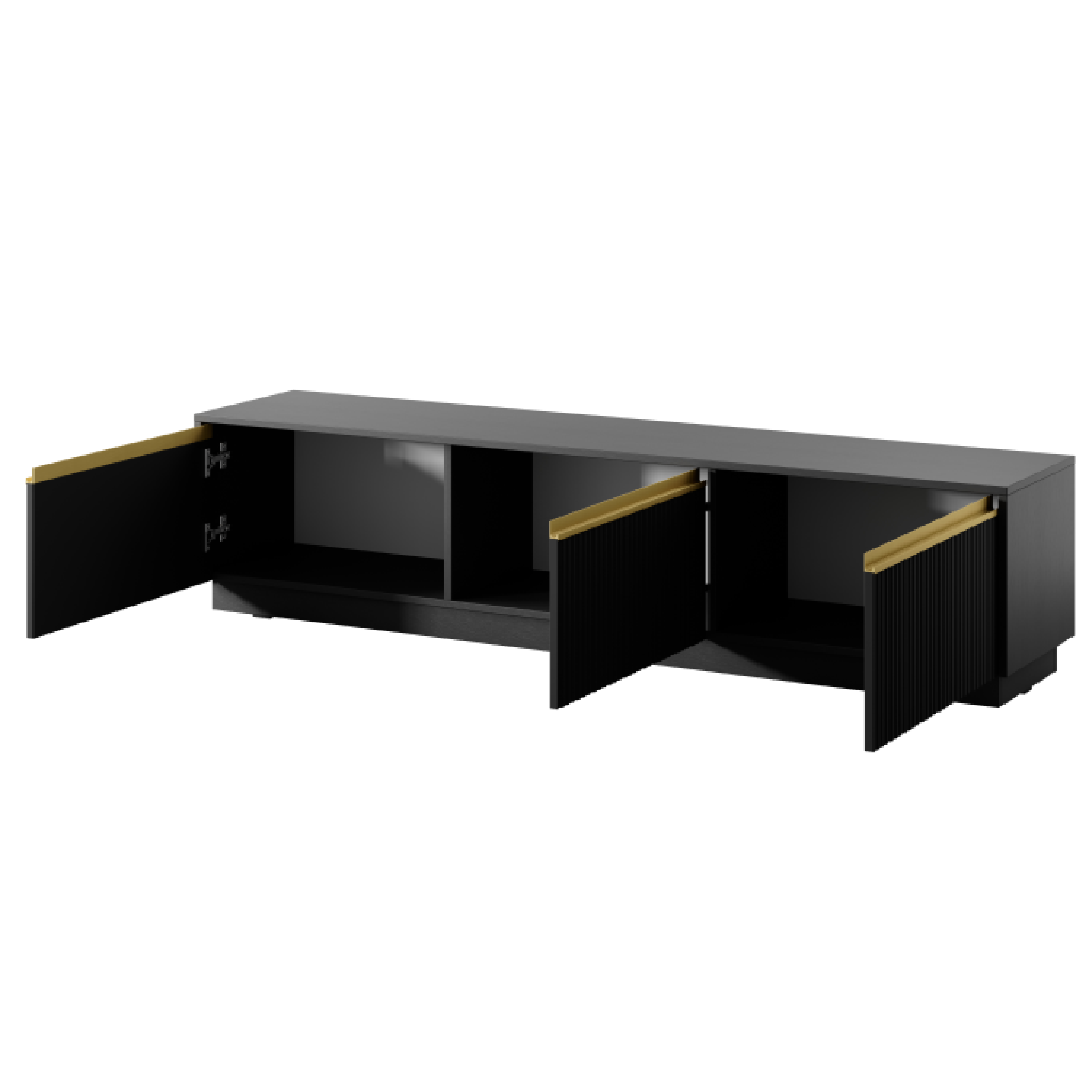 Meuble TV 3 portes en bois laminé doré 180x42 cm