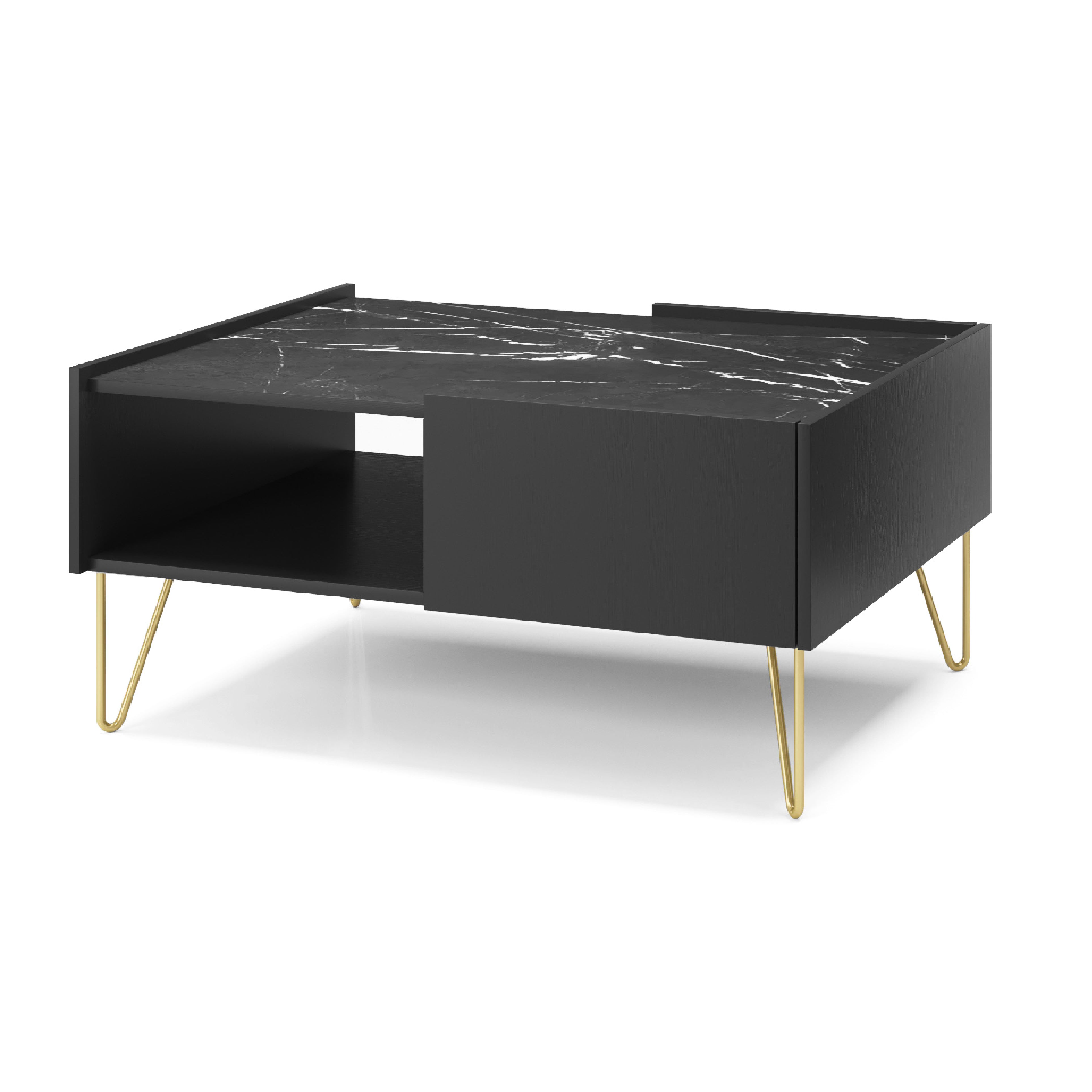 Table basse 2 tiroirs avec plateau effet marbre Margo 97x45 cm