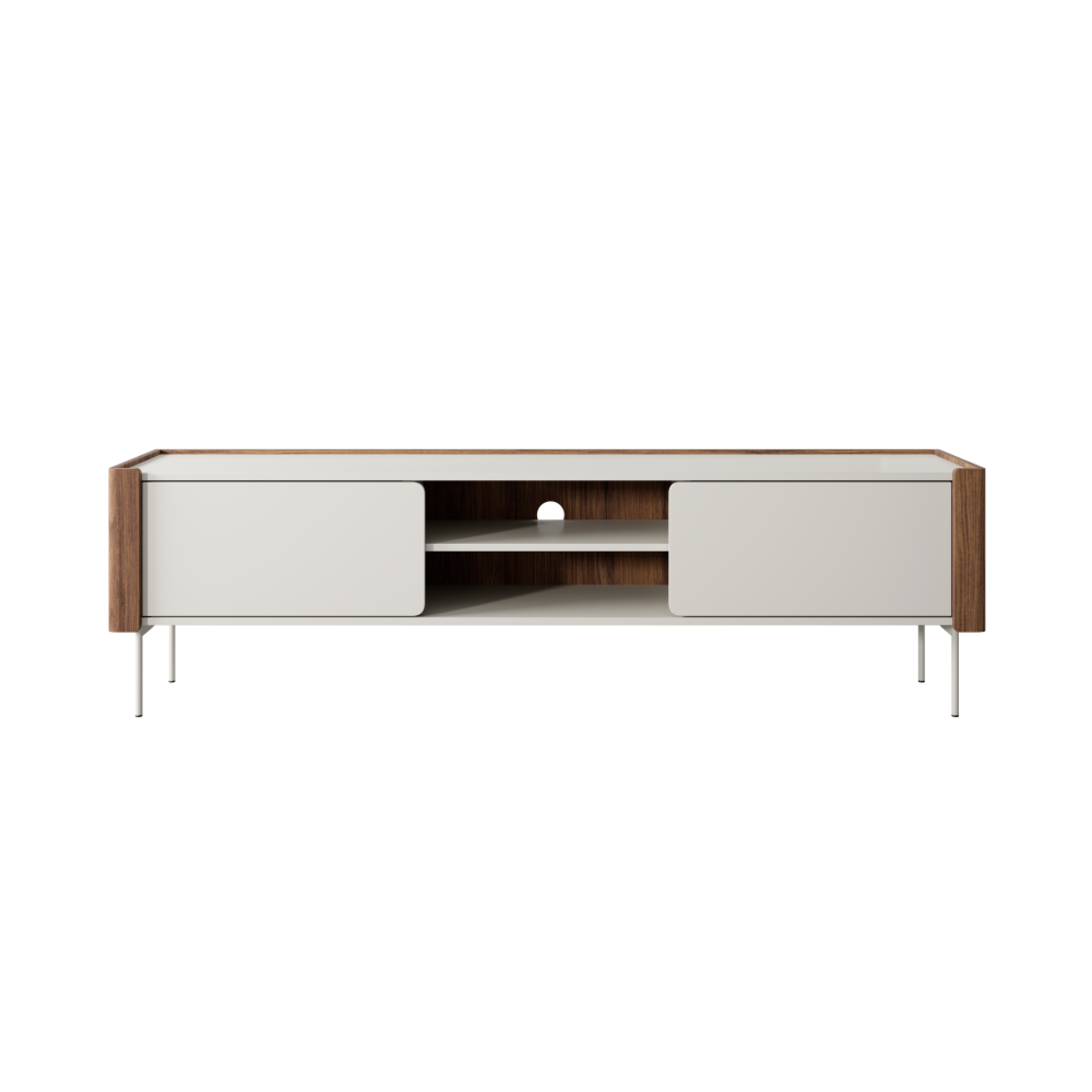 Meuble TV 2 portes en bois laminé noyer et cachemire Lumia 180x52 cm