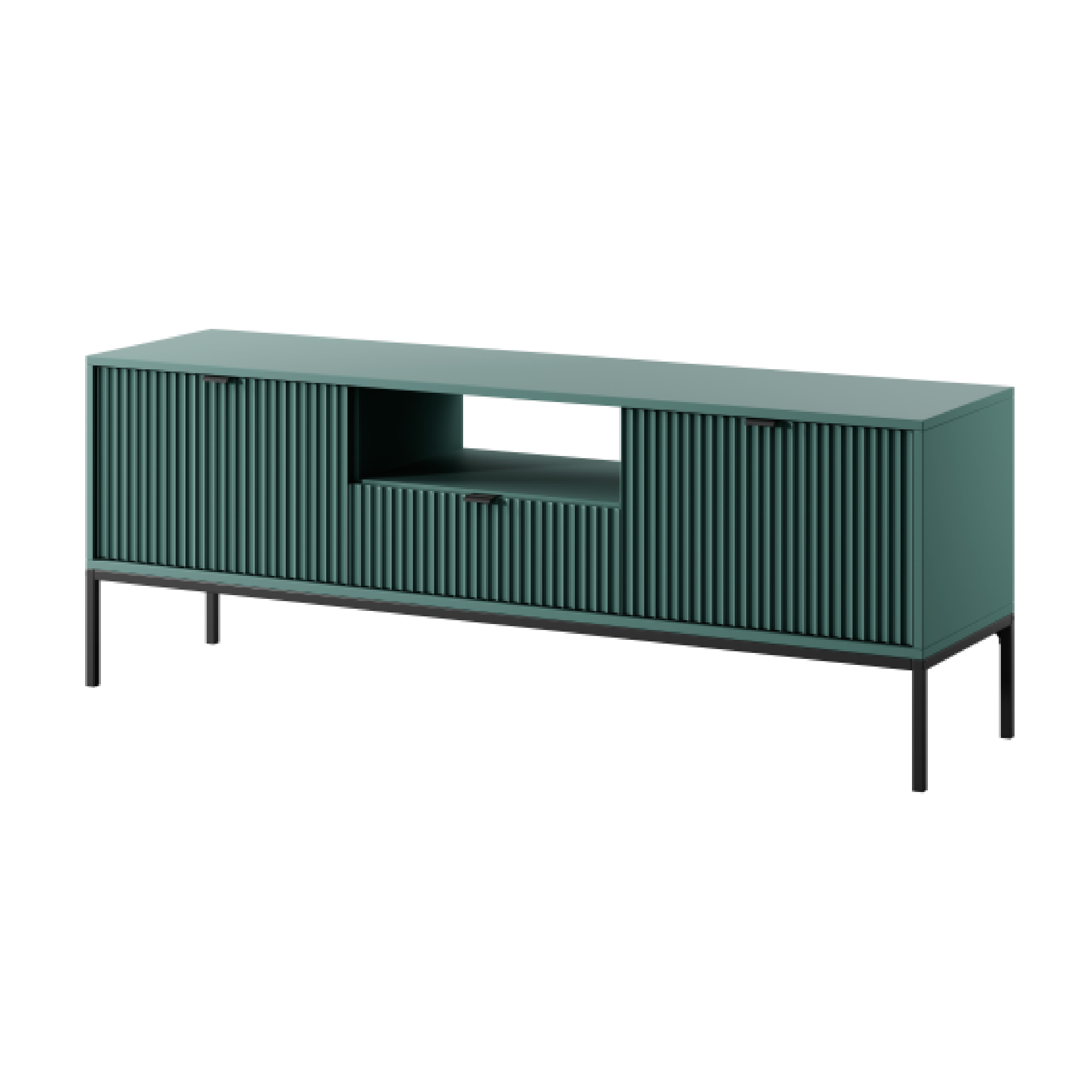 Meuble TV avec pieds en métal 2 portes et 1 tiroir en bois laminé Miseno 154x56 cm