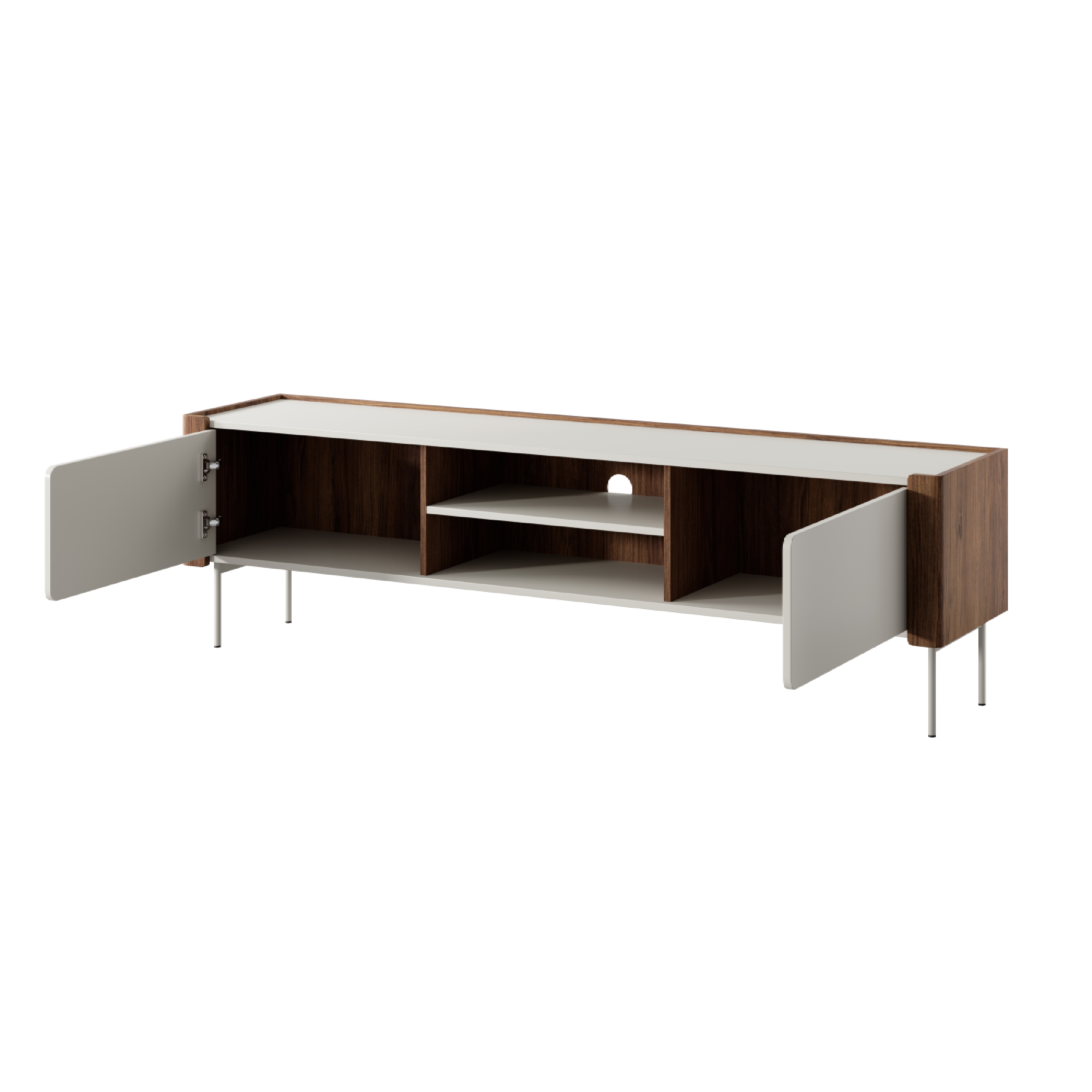 Meuble TV 2 portes en bois laminé noyer et cachemire Lumia 180x52 cm