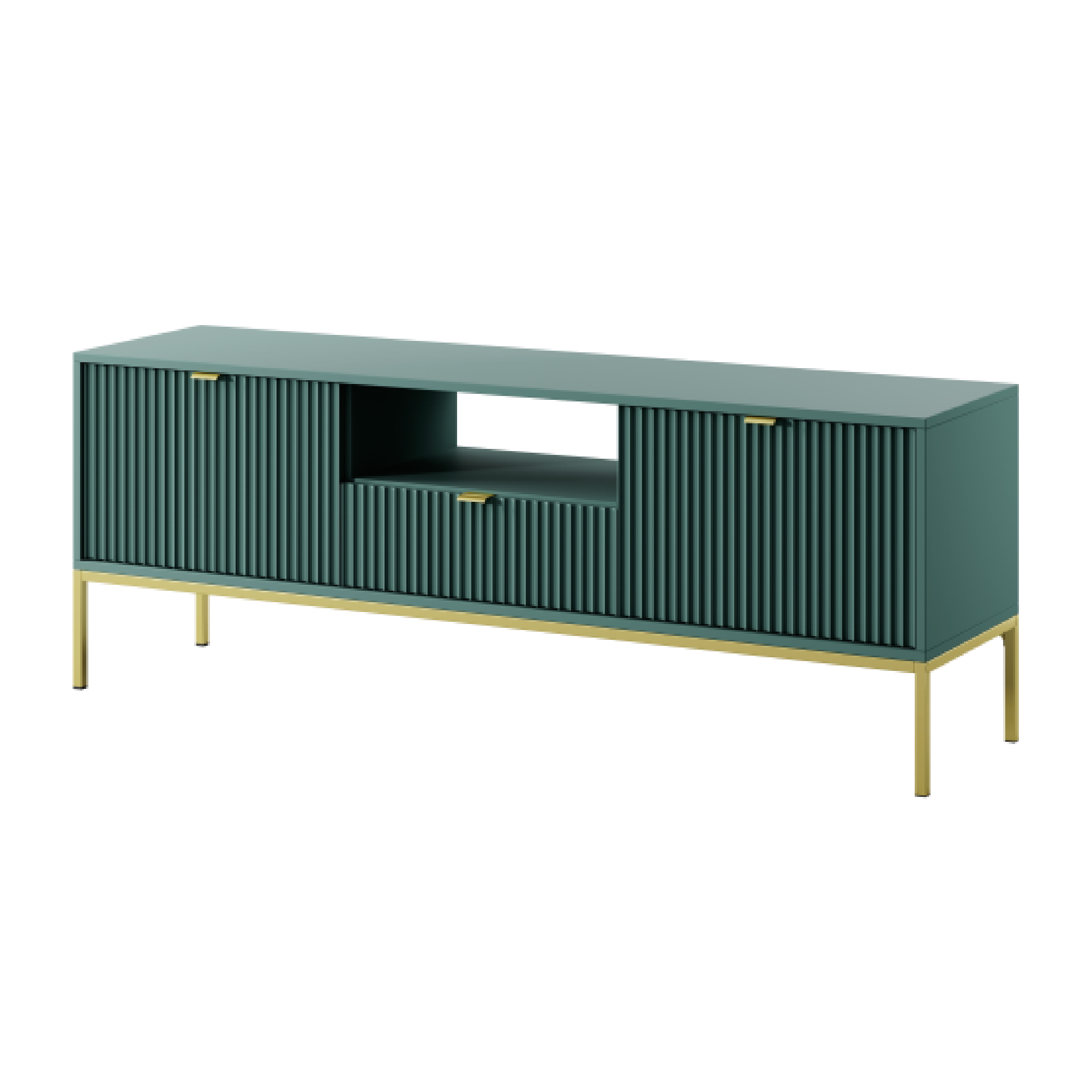 Meuble TV avec pieds en métal 2 portes et 1 tiroir en bois laminé Miseno 154x56 cm
