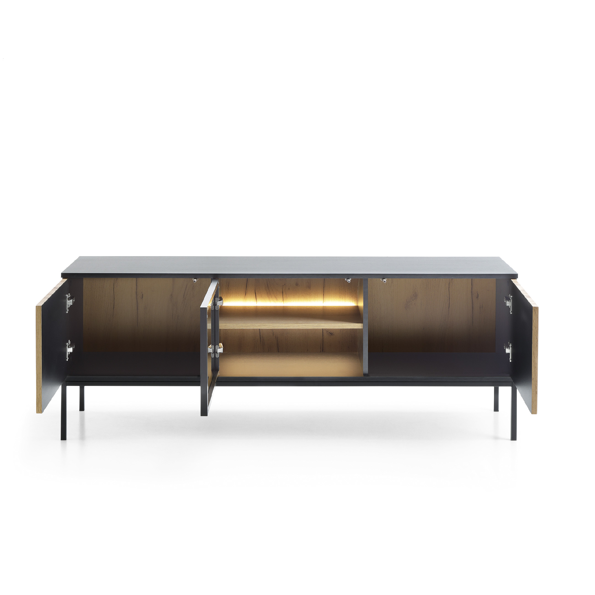Mobile TV 2 ante con LED integrato Nero e Rovere Aura 154x56 cm