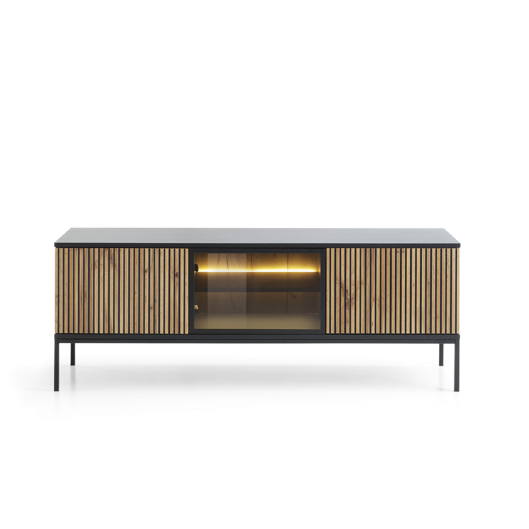Mobile TV 2 ante con LED integrato Nero e Rovere Aura 154x56 cm