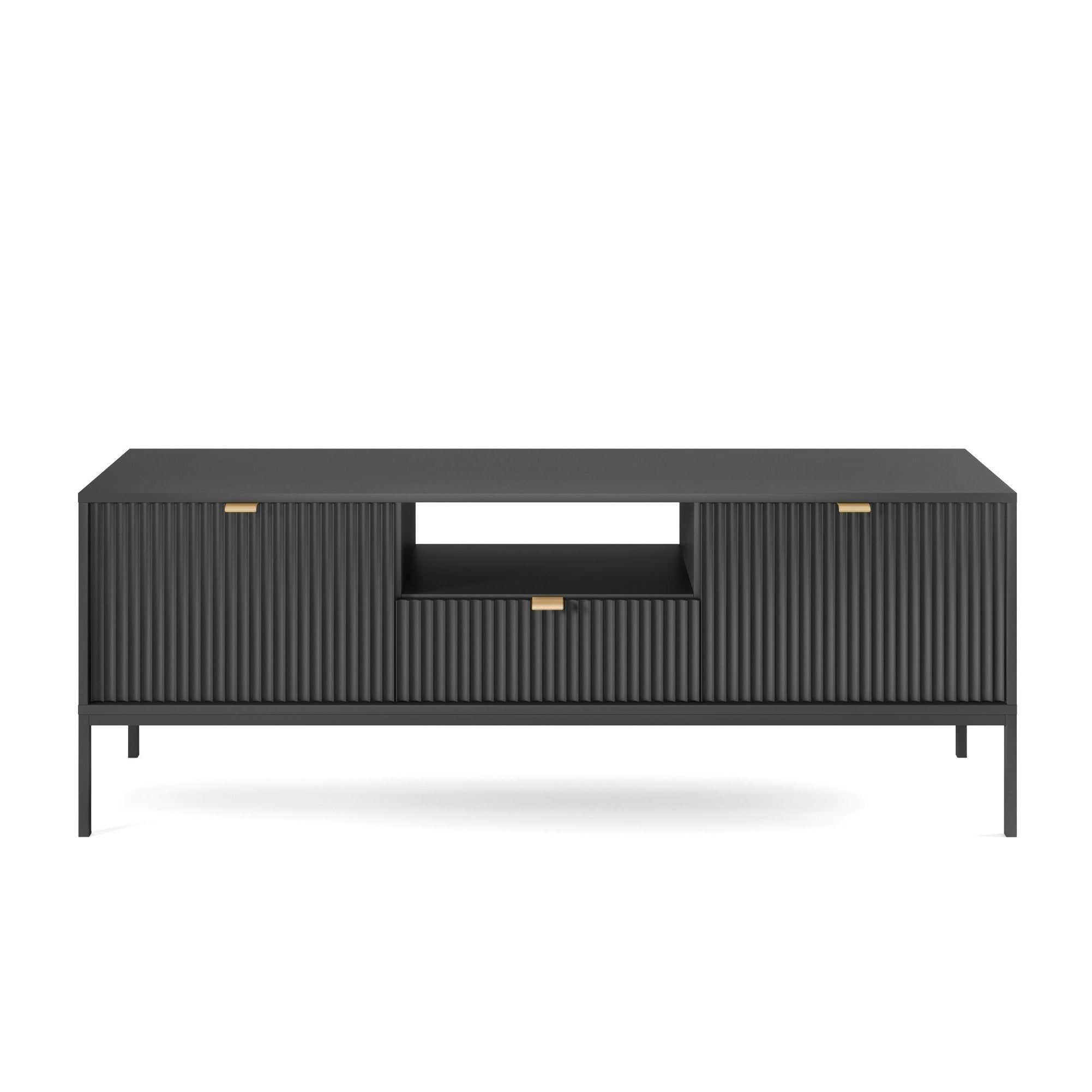 Meuble TV avec pieds en métal 2 portes et 1 tiroir en bois laminé Miseno 154x56 cm