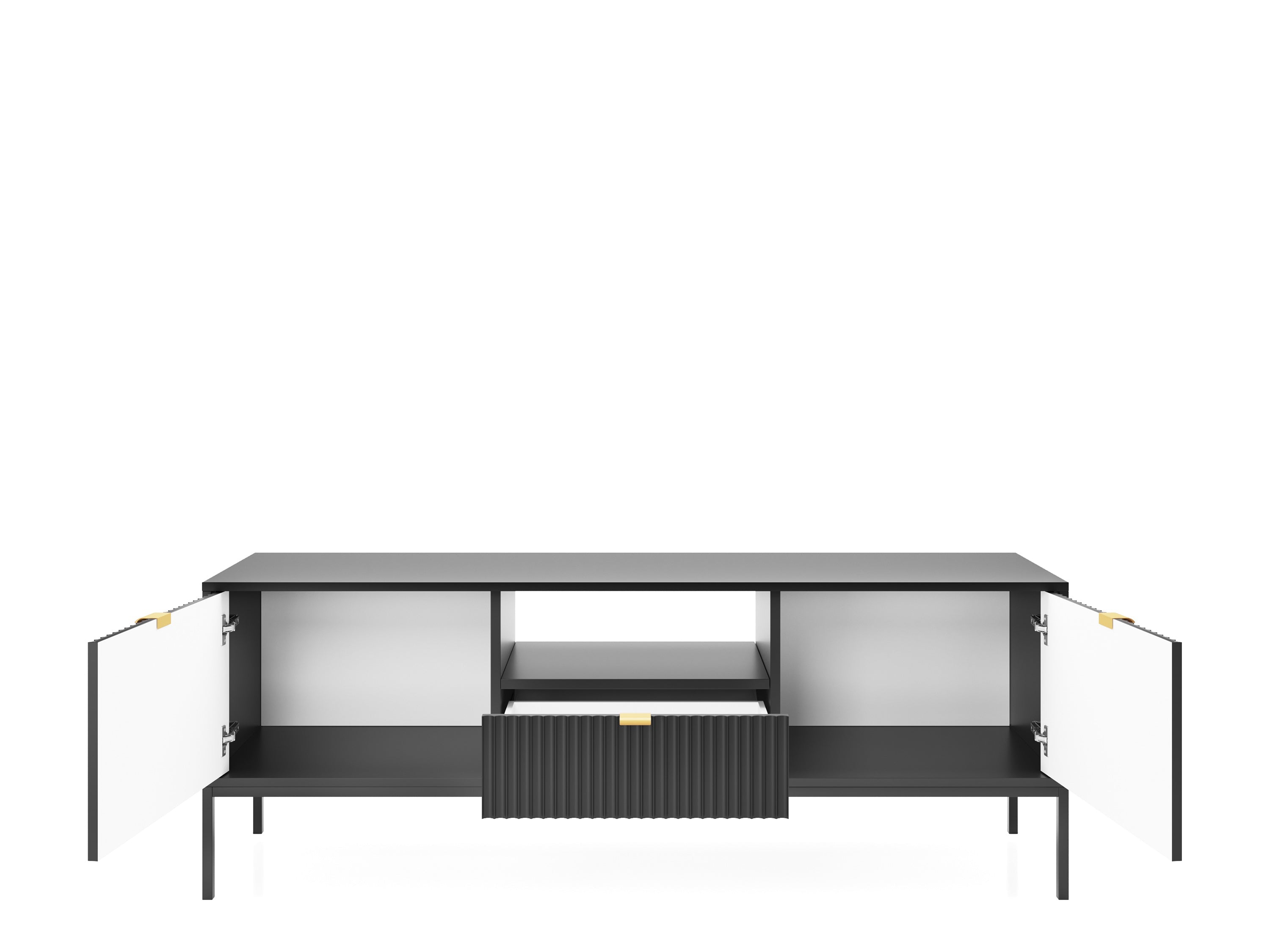 Meuble TV avec pieds en métal 2 portes et 1 tiroir en bois laminé Miseno 154x56 cm