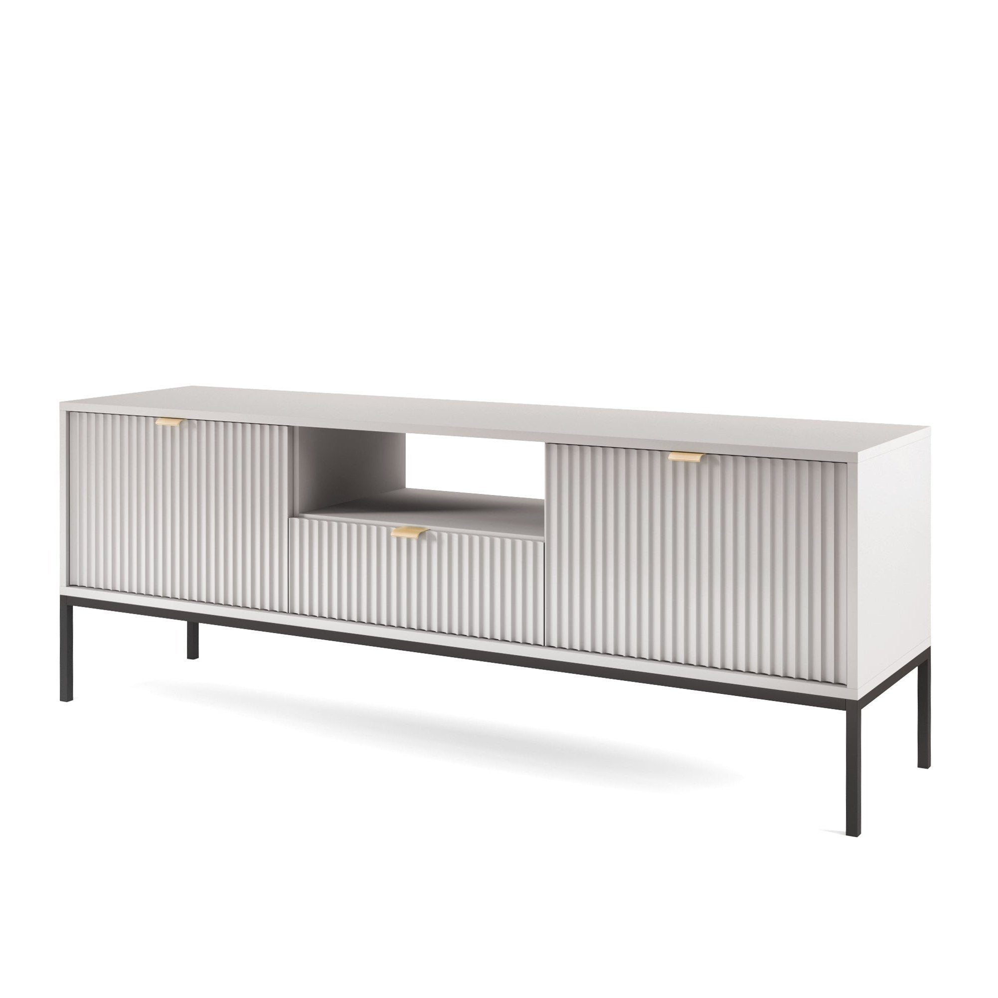 Meuble TV avec pieds en métal 2 portes et 1 tiroir en bois laminé Miseno 154x56 cm