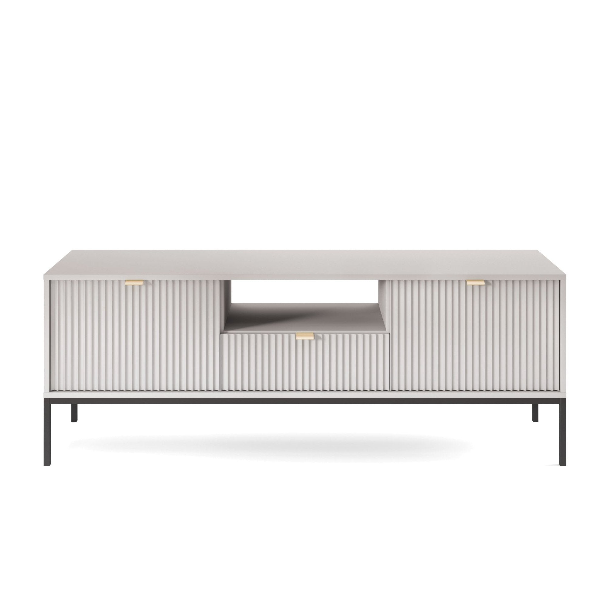 Meuble TV avec pieds en métal 2 portes et 1 tiroir en bois laminé Miseno 154x56 cm