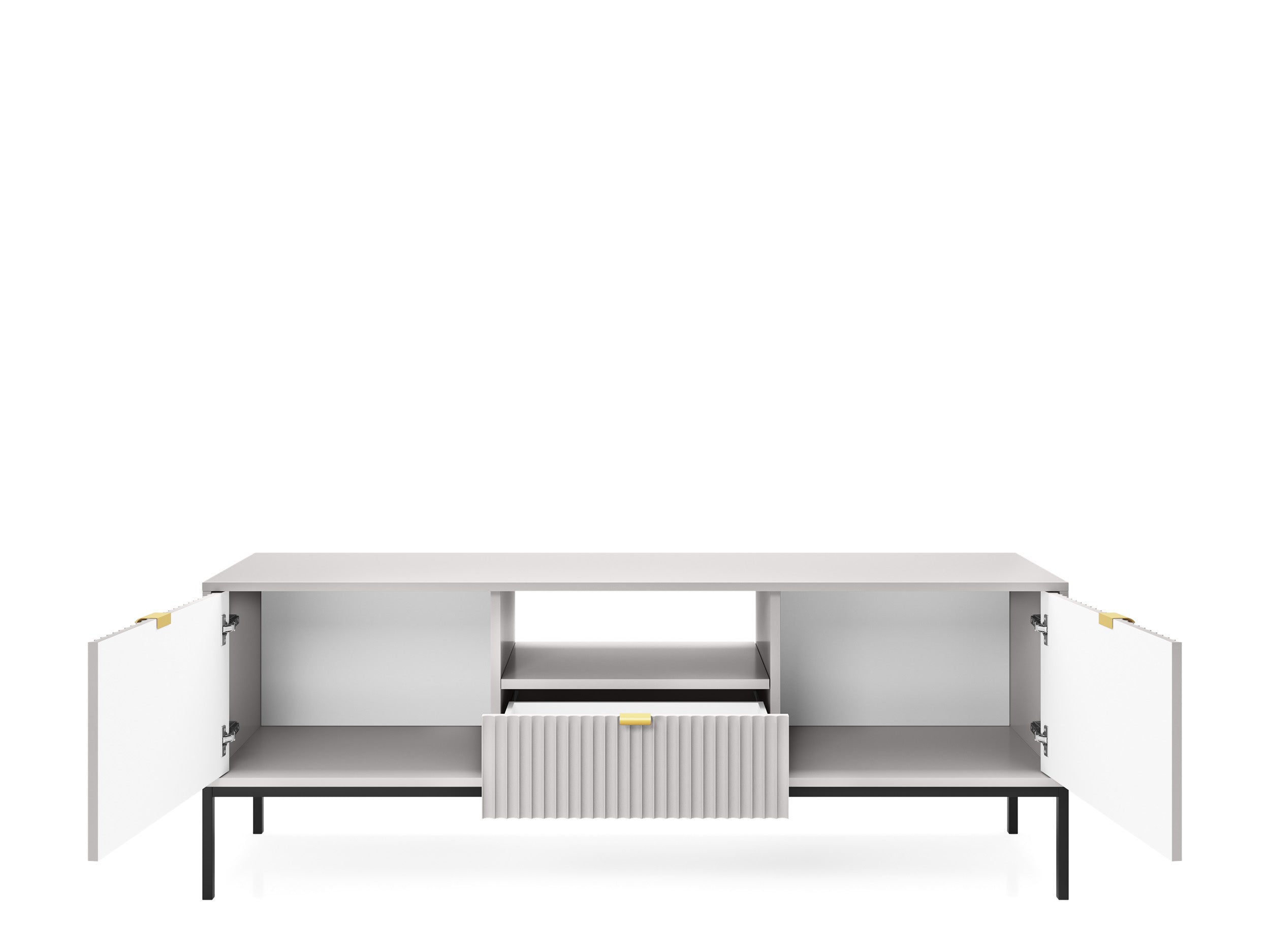Meuble TV avec pieds en métal 2 portes et 1 tiroir en bois laminé Miseno 154x56 cm
