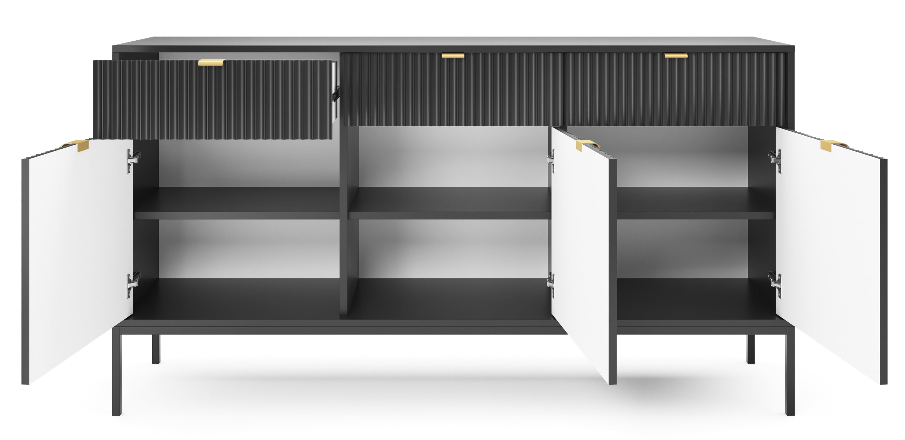 Buffet 3 portes 3 tiroirs en bois laminé avec pieds en métal noir Miseno 154x83 cm 