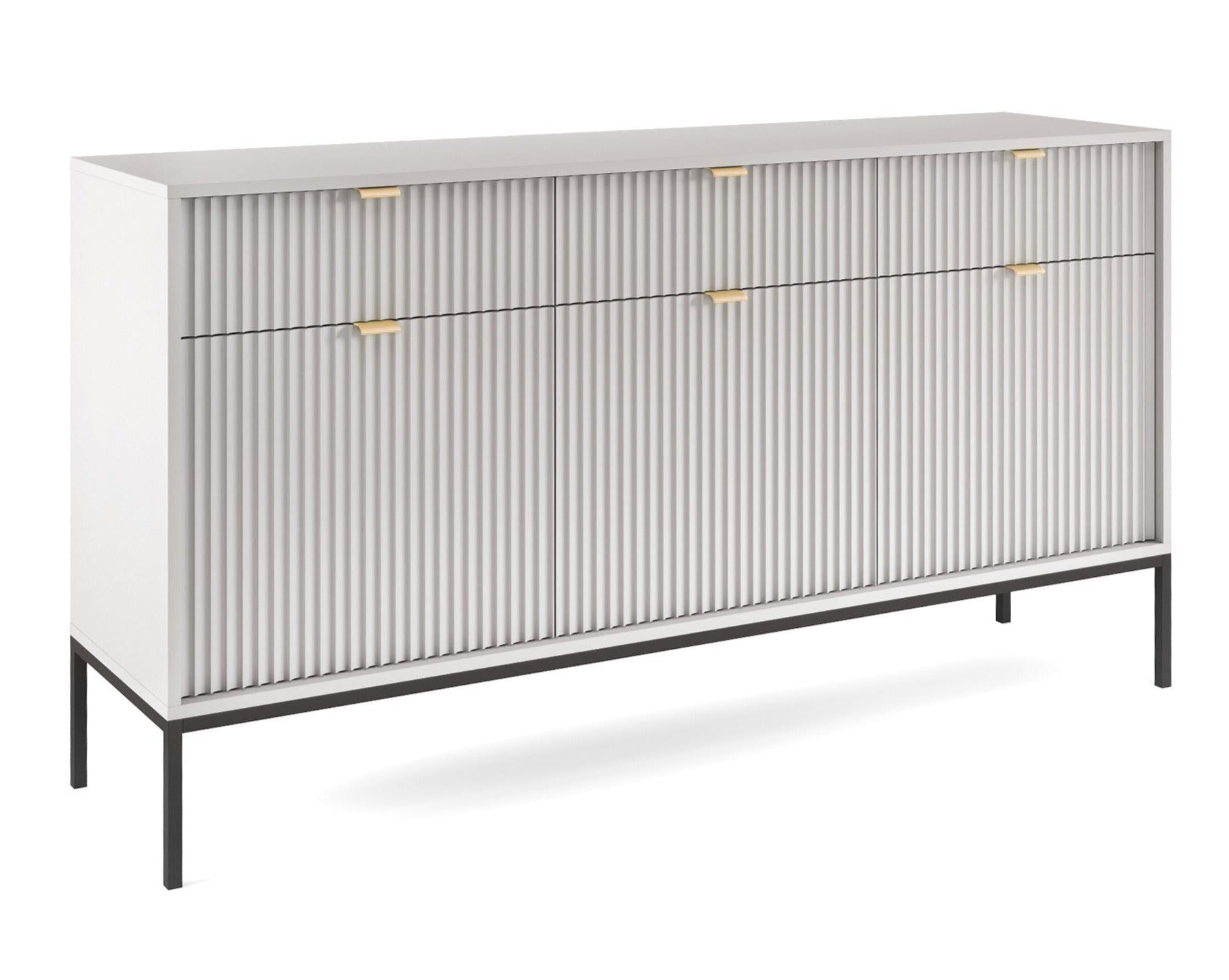 Buffet 3 portes 3 tiroirs en bois laminé avec pieds en métal gris Miseno 154x83 cm