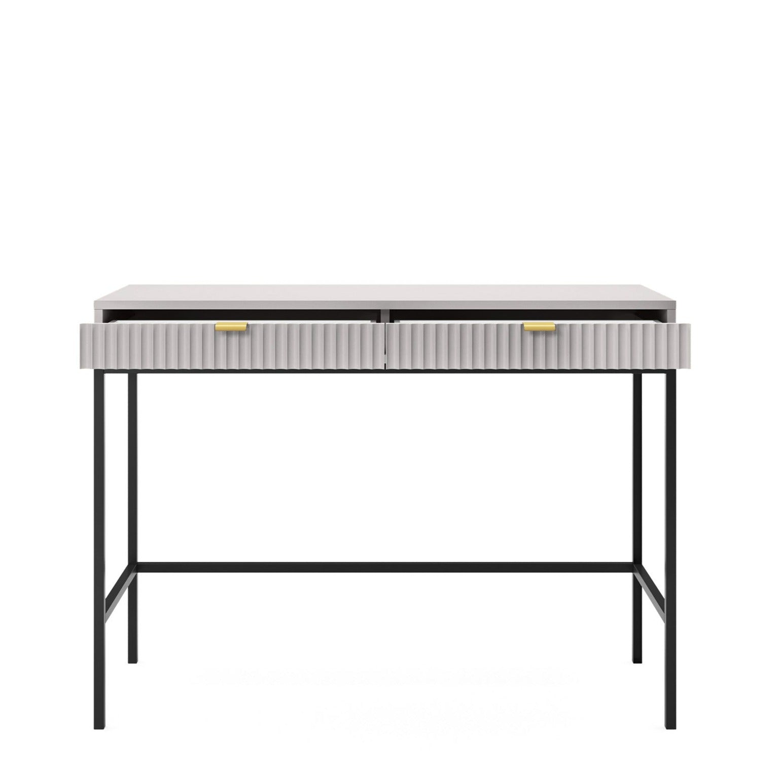 Console grise 2 tiroirs en bois laminé avec pieds en métal Miseno 104x78 cm 