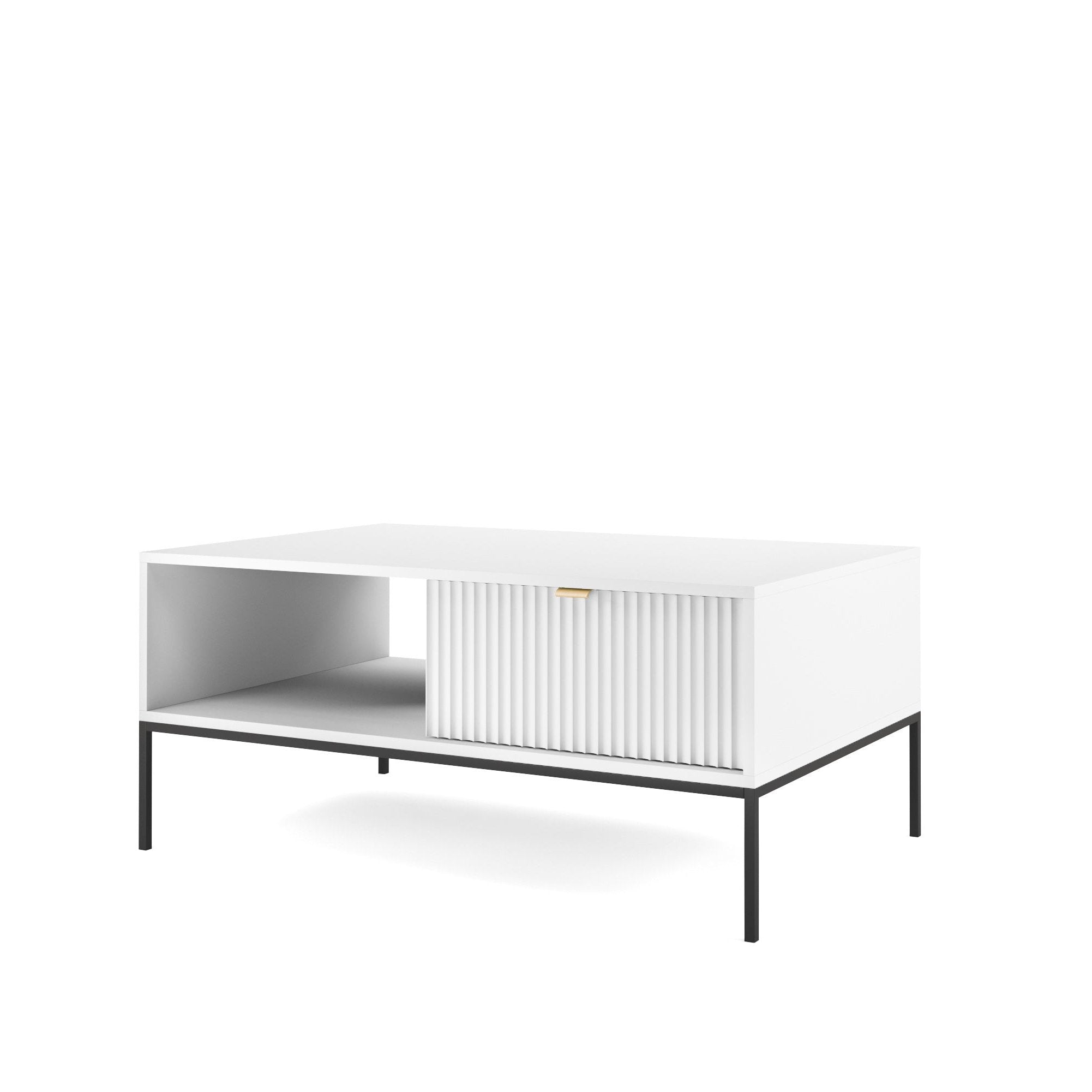 Table basse avec pieds en métal 1 tiroir et 1 compartiment en bois laminé Miseno 104x68 cm