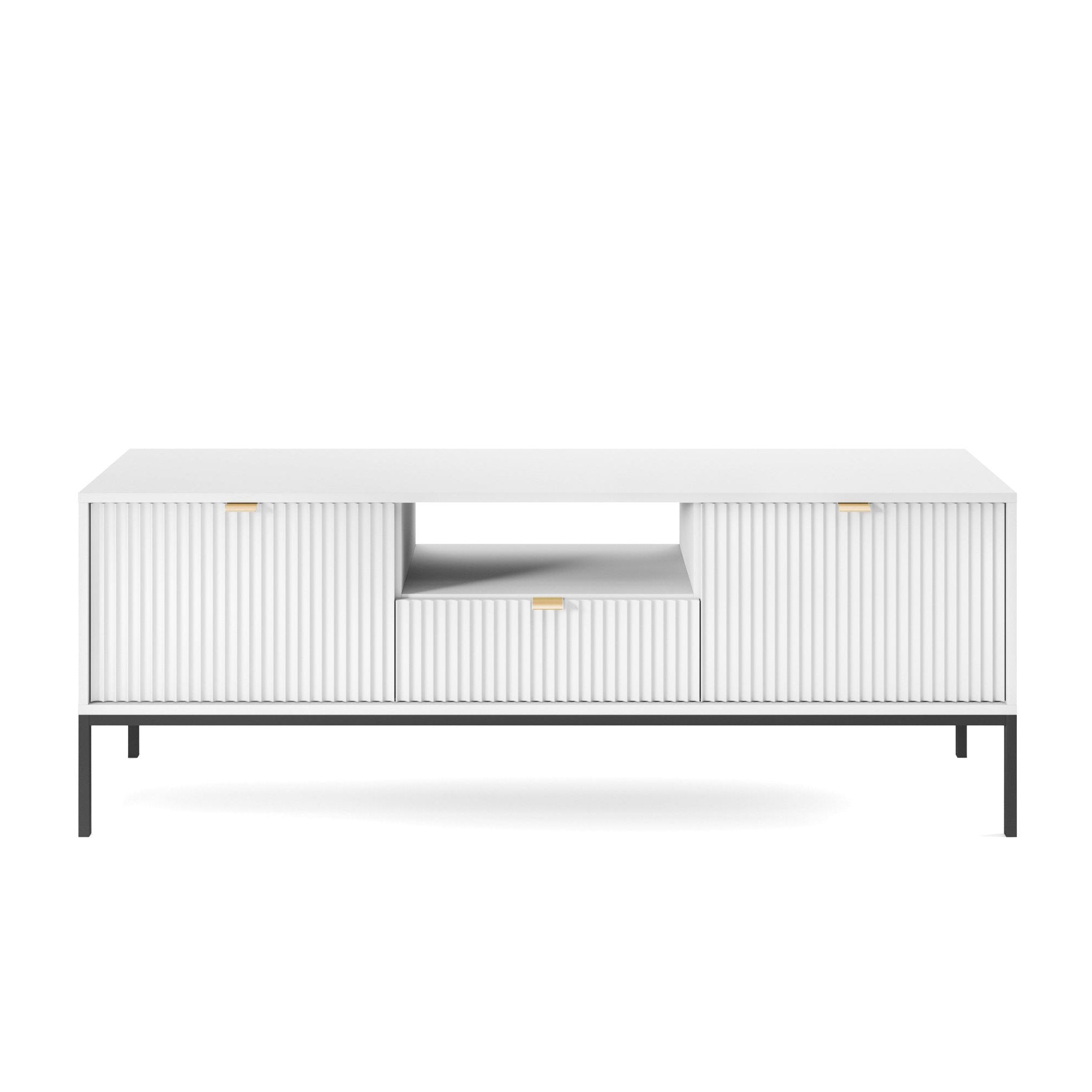 Meuble TV avec pieds en métal 2 portes et 1 tiroir en bois laminé Miseno 154x56 cm