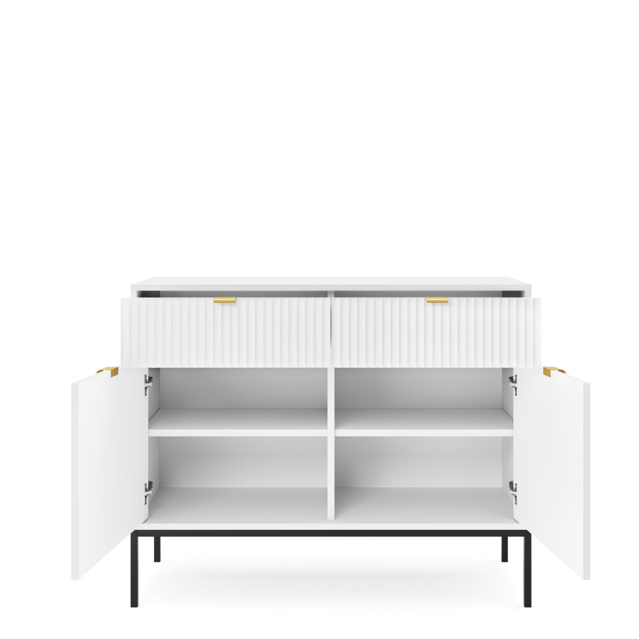 Buffet blanche 2 portes 2 tiroirs en bois laminé avec pieds en métal Miseno 104x83 cm