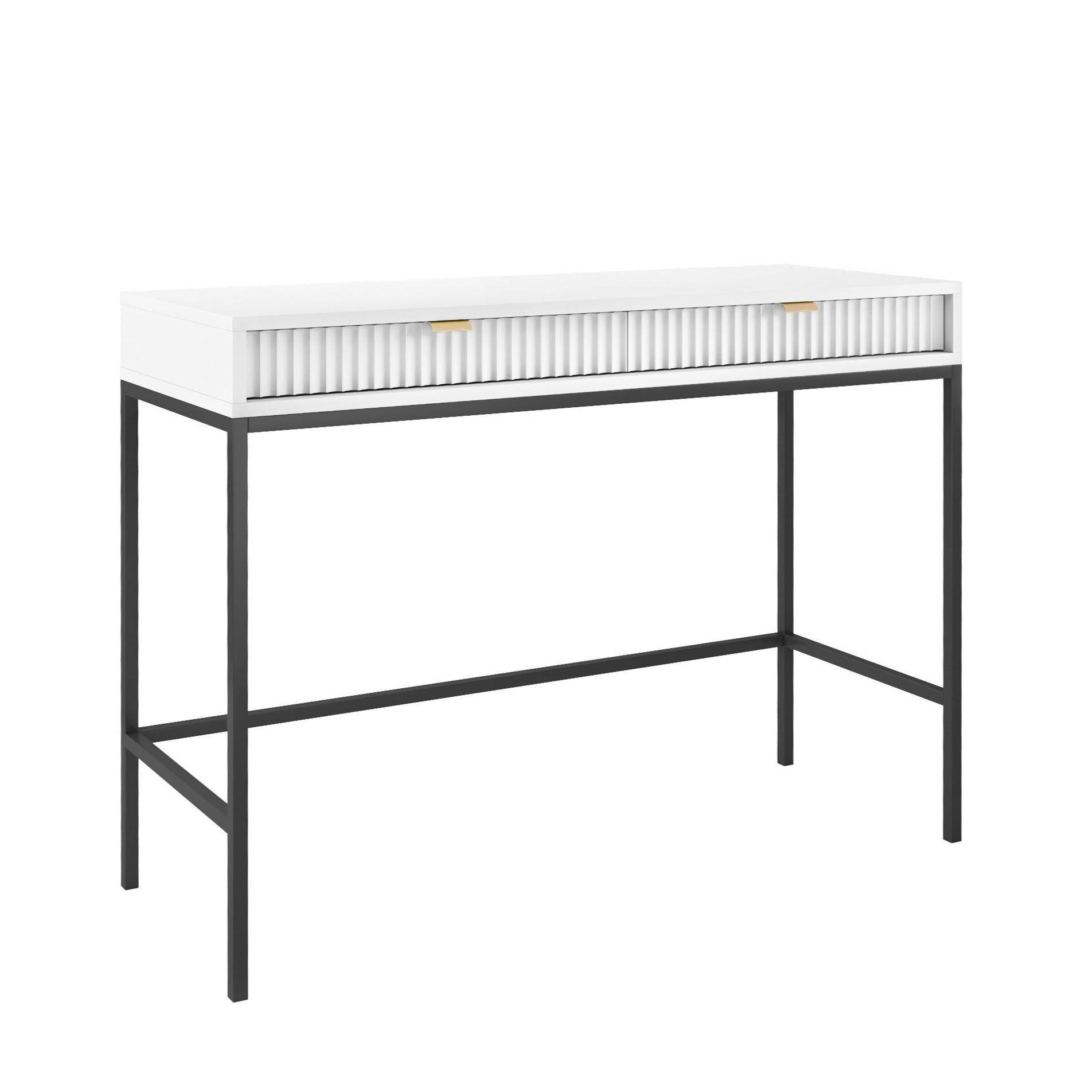 Console blanche 2 tiroirs en bois laminé avec pieds en métal Miseno 104x78 cm 