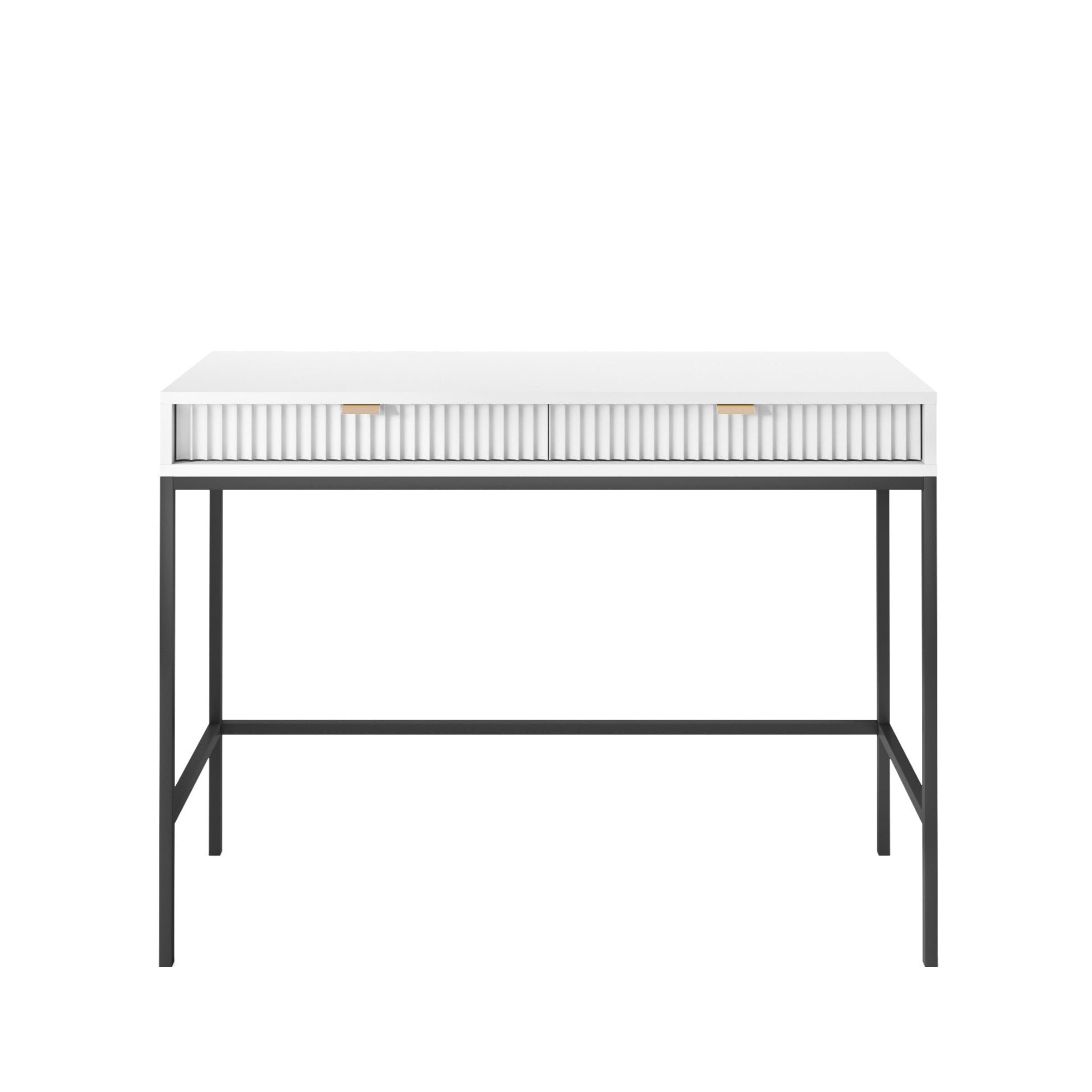 Console blanche 2 tiroirs en bois laminé avec pieds en métal Miseno 104x78 cm 