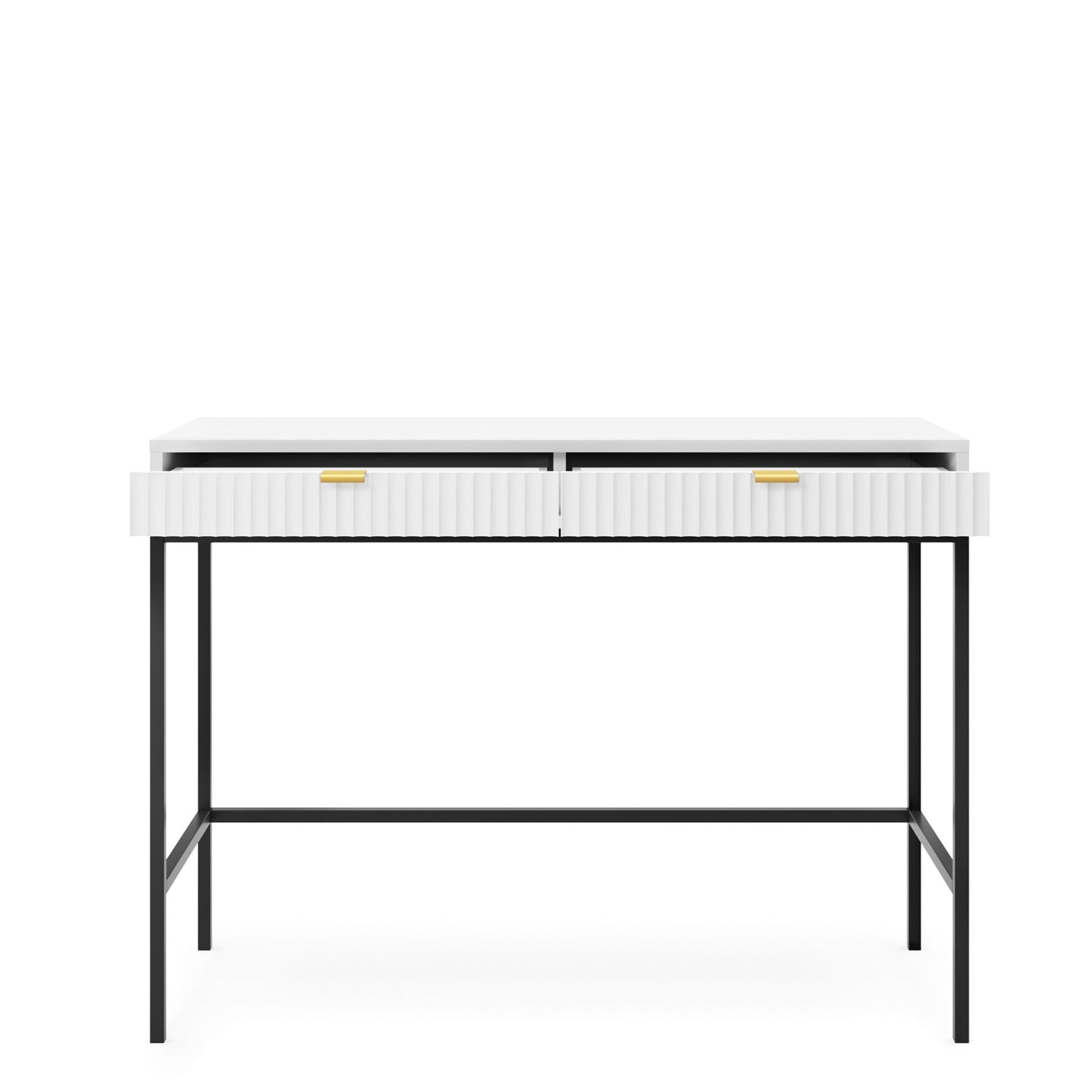 Console blanche 2 tiroirs en bois laminé avec pieds en métal Miseno 104x78 cm 