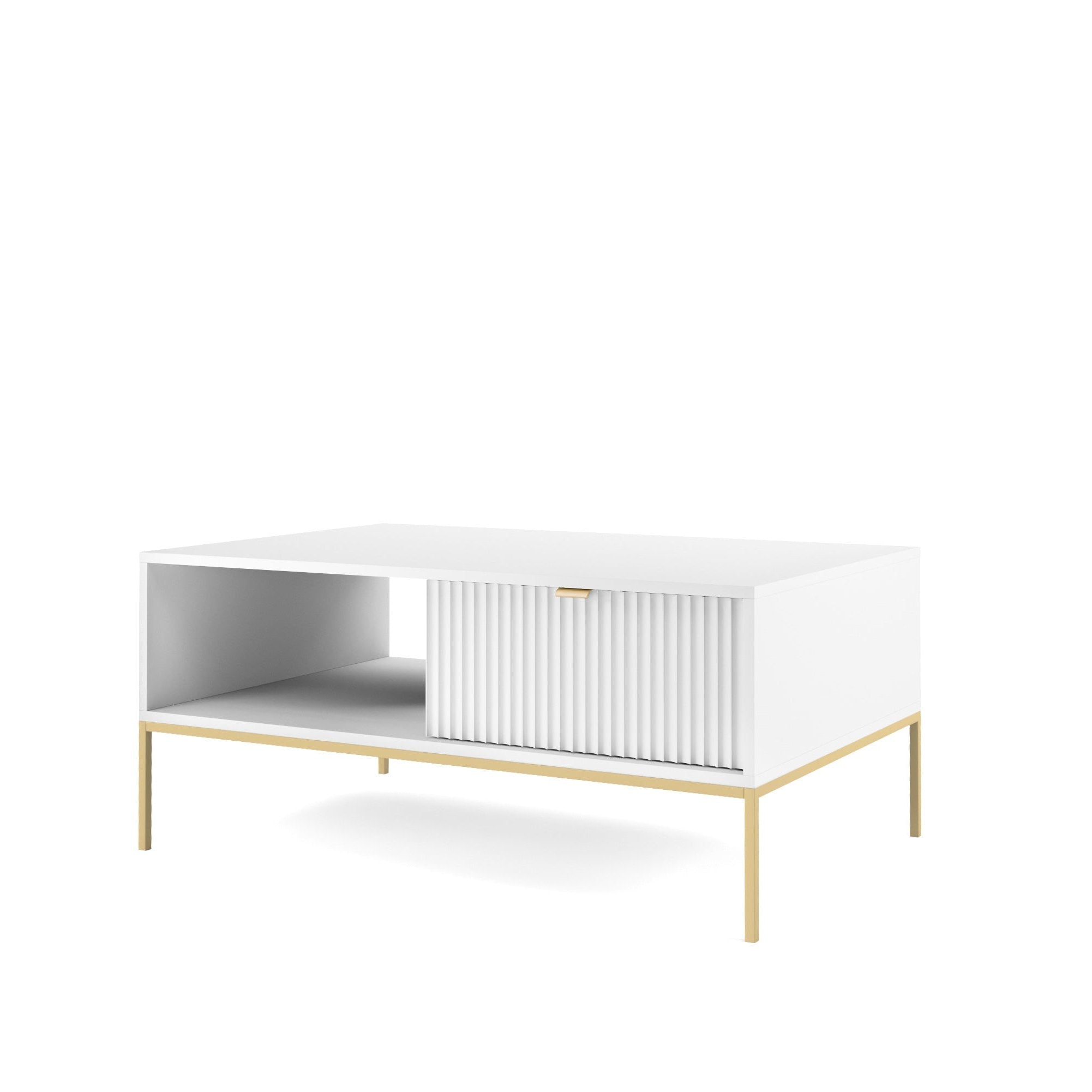 Table basse avec pieds en métal 1 tiroir et 1 compartiment en bois laminé Miseno 104x68 cm