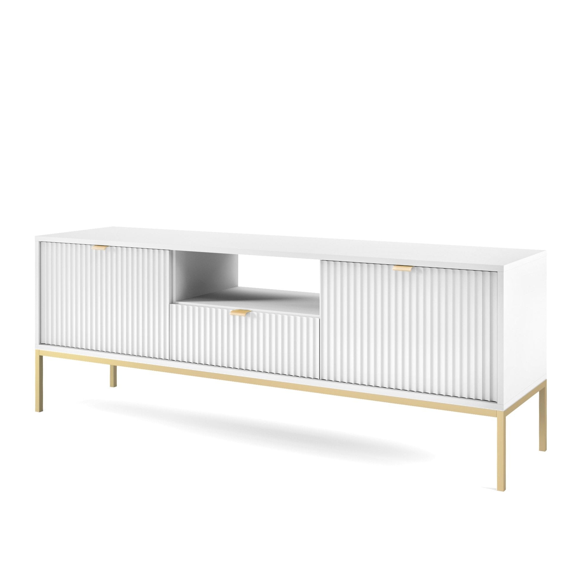 Meuble TV avec pieds en métal 2 portes et 1 tiroir en bois laminé Miseno 154x56 cm