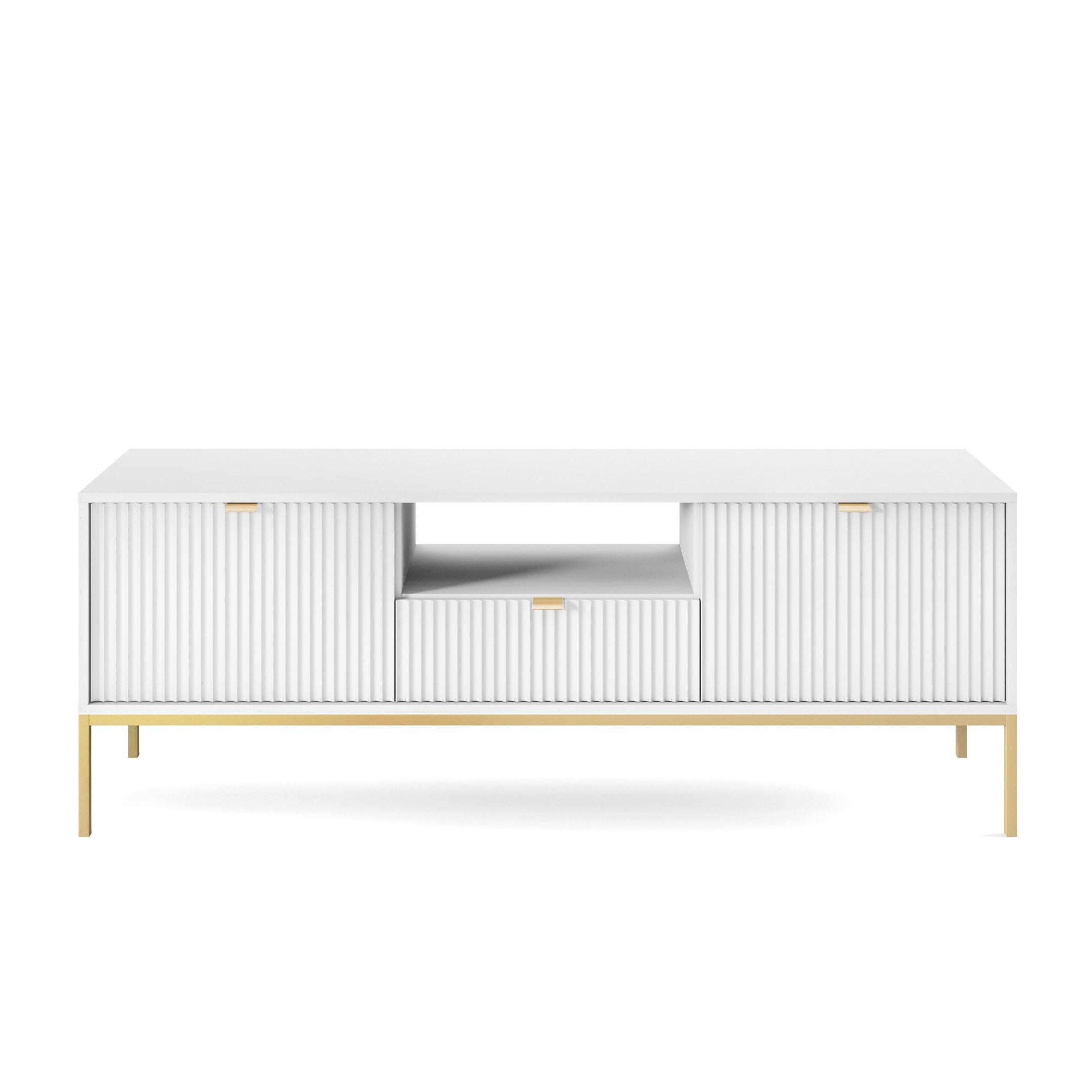 Meuble TV avec pieds en métal 2 portes et 1 tiroir en bois laminé Miseno 154x56 cm