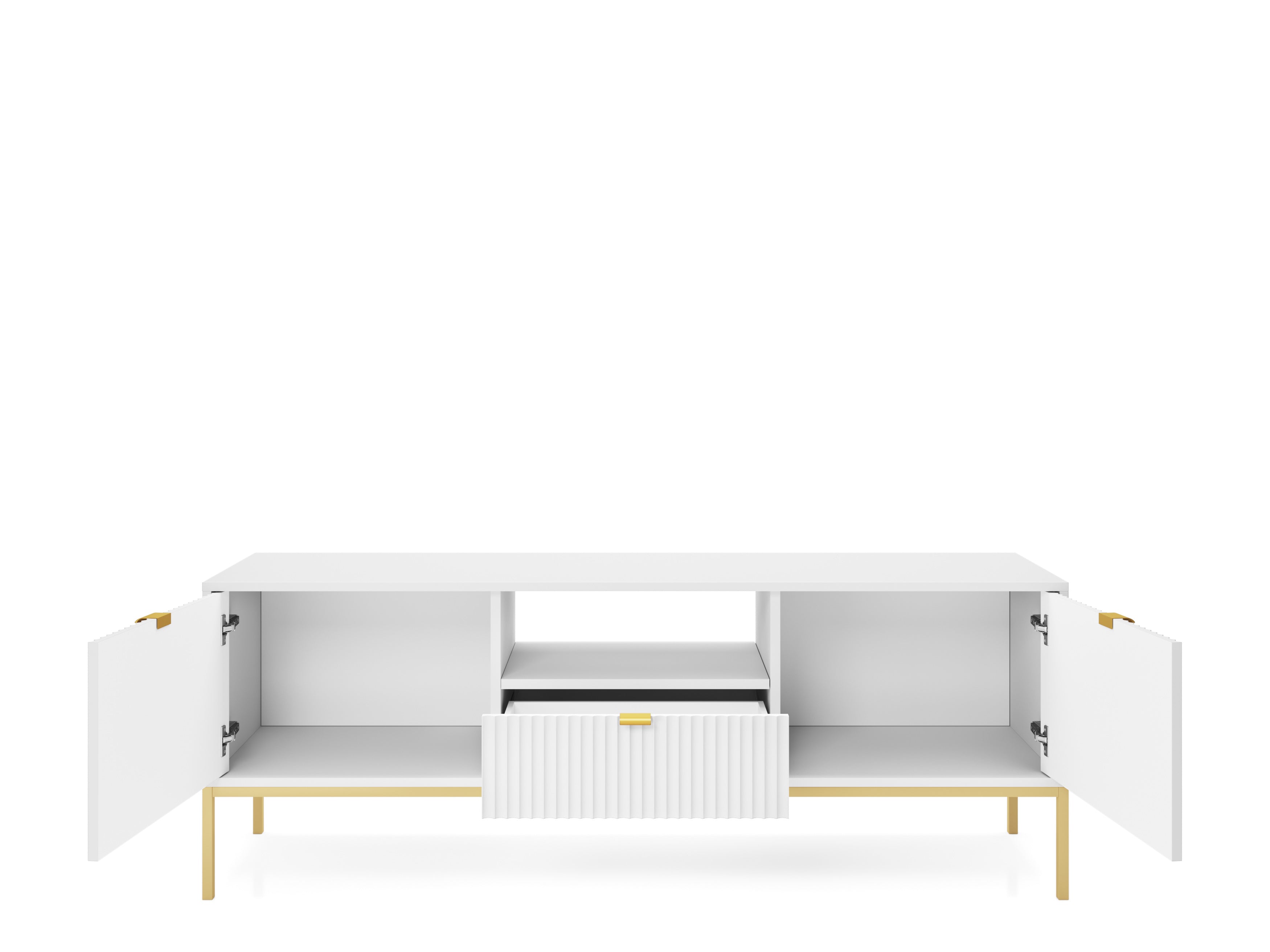 Meuble TV avec pieds en métal 2 portes et 1 tiroir en bois laminé Miseno 154x56 cm