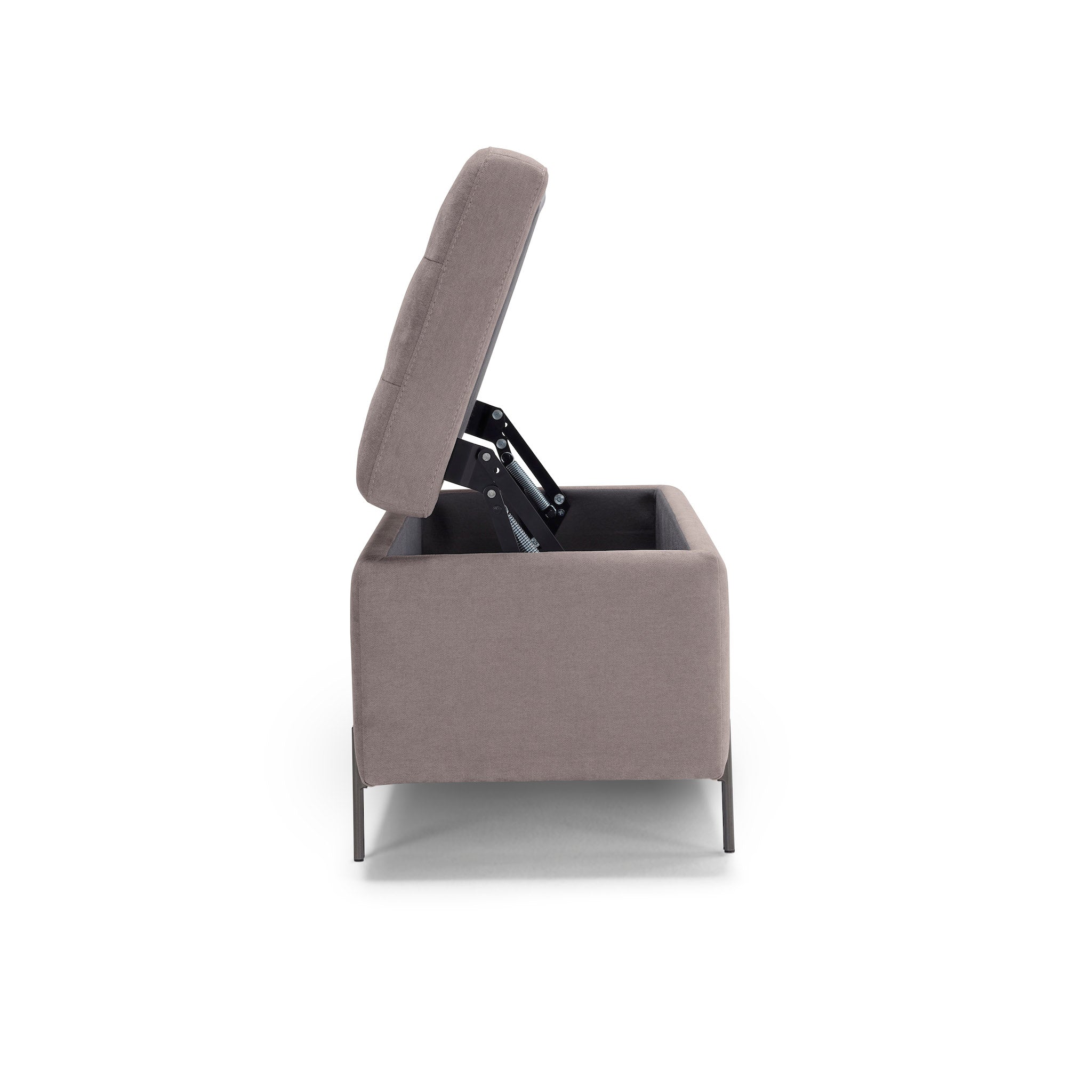 Banc CARAMAGNA 110x45 cm rangement Made in Italy matelassé en tissu chenille gris tourterelle  