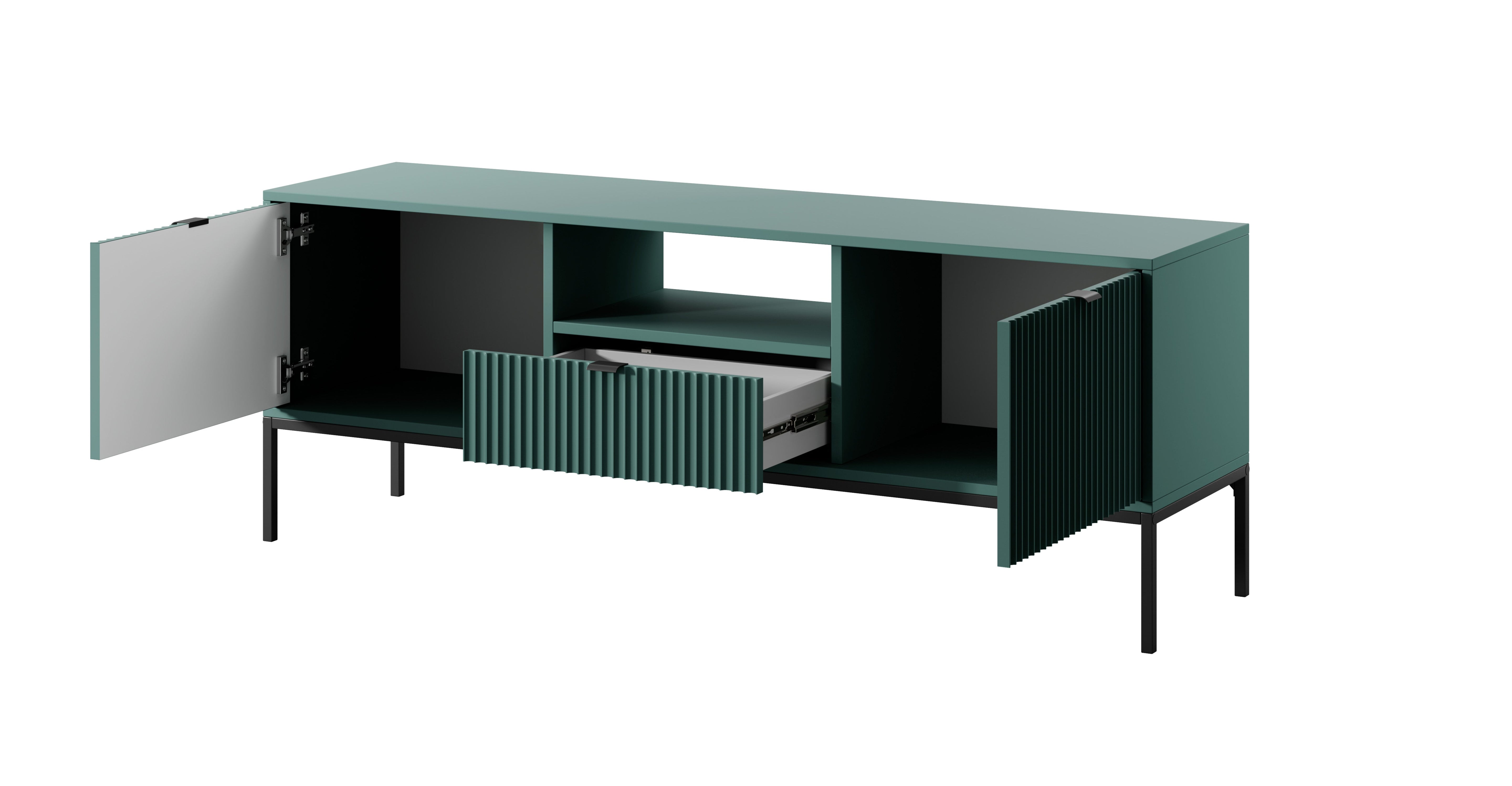 Meuble TV avec pieds en métal 2 portes et 1 tiroir en bois laminé Miseno 154x56 cm