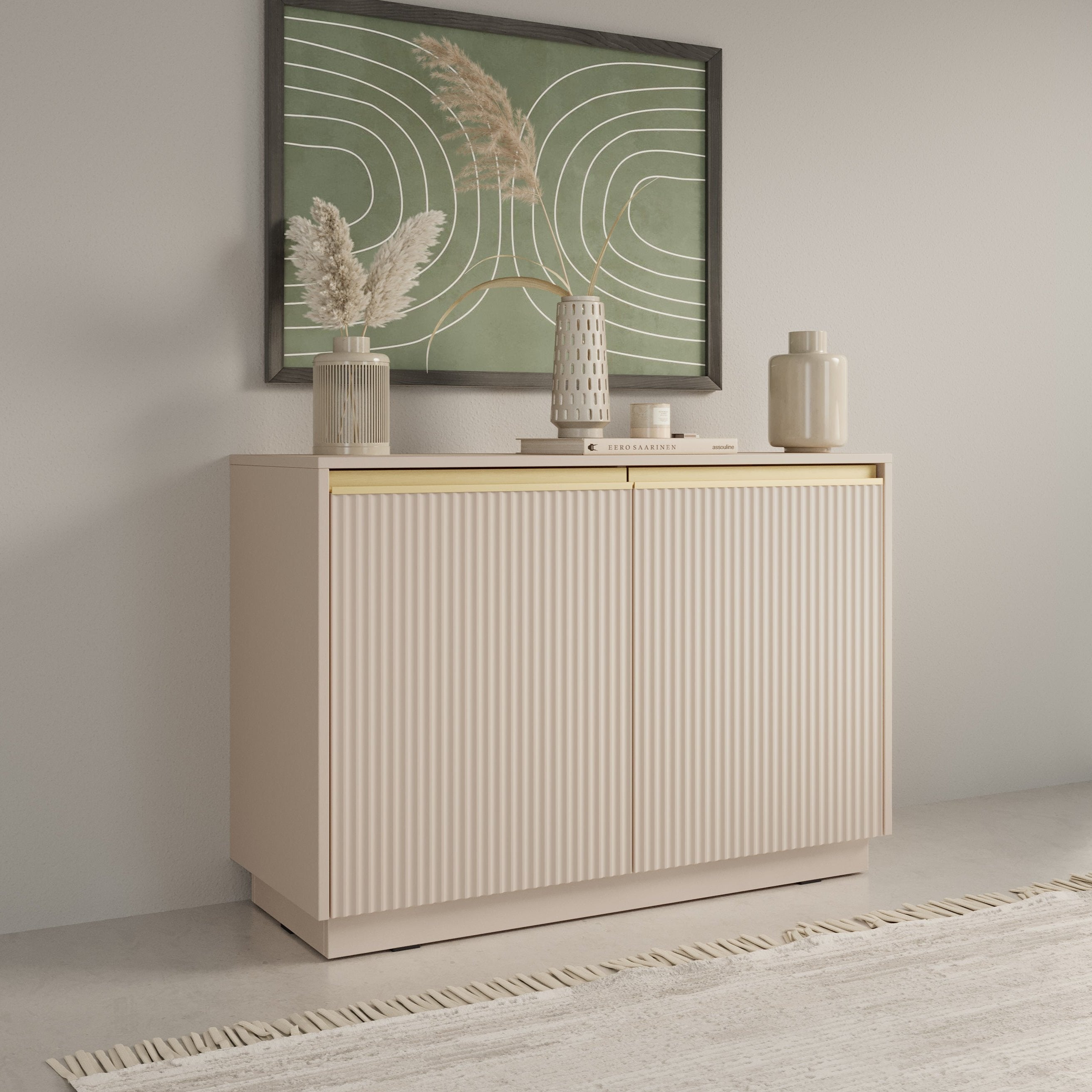 Buffet 2 portes en bois laminé Doré 104x72 cm