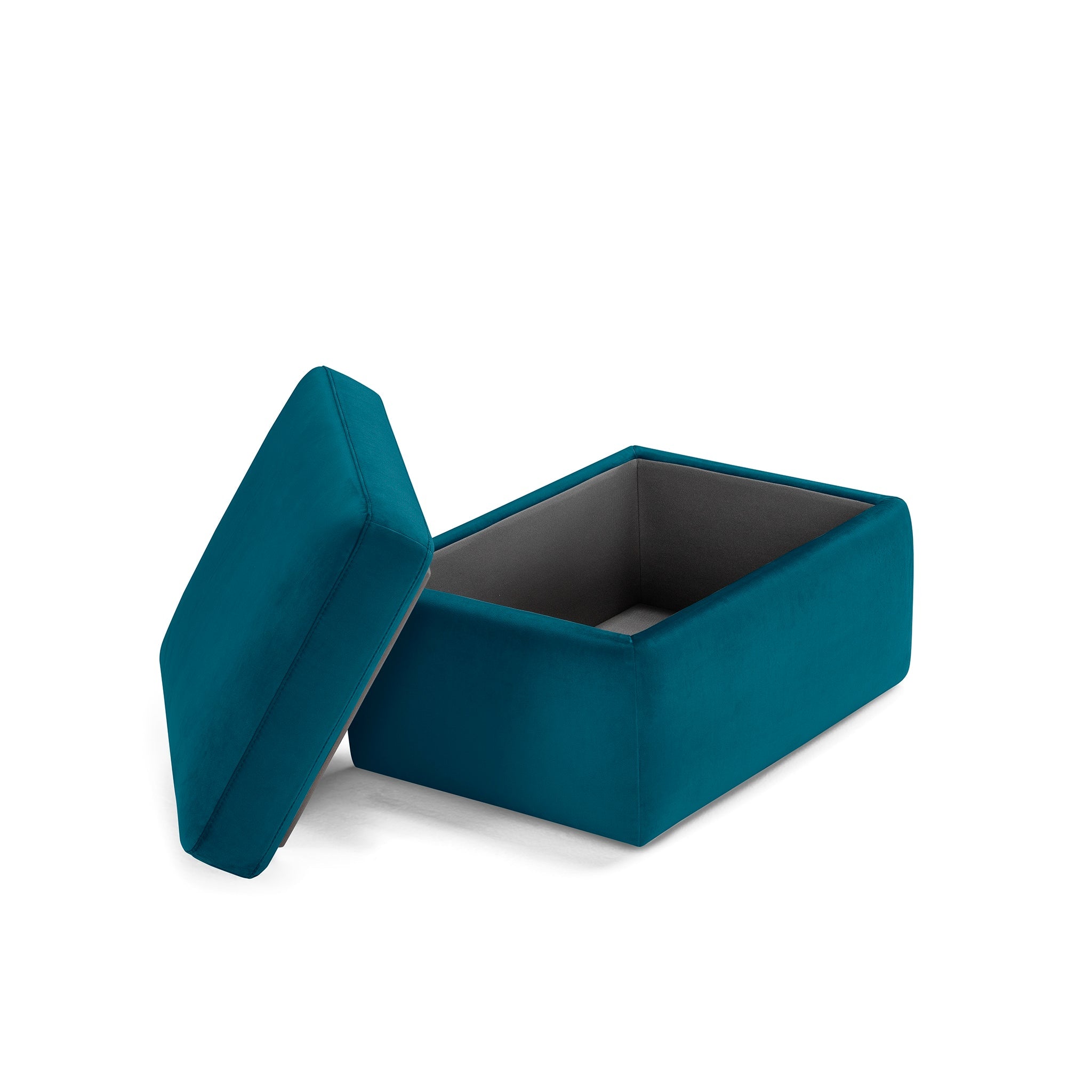Pouf rangement Made in Italy en velours pétrole - Vulgano