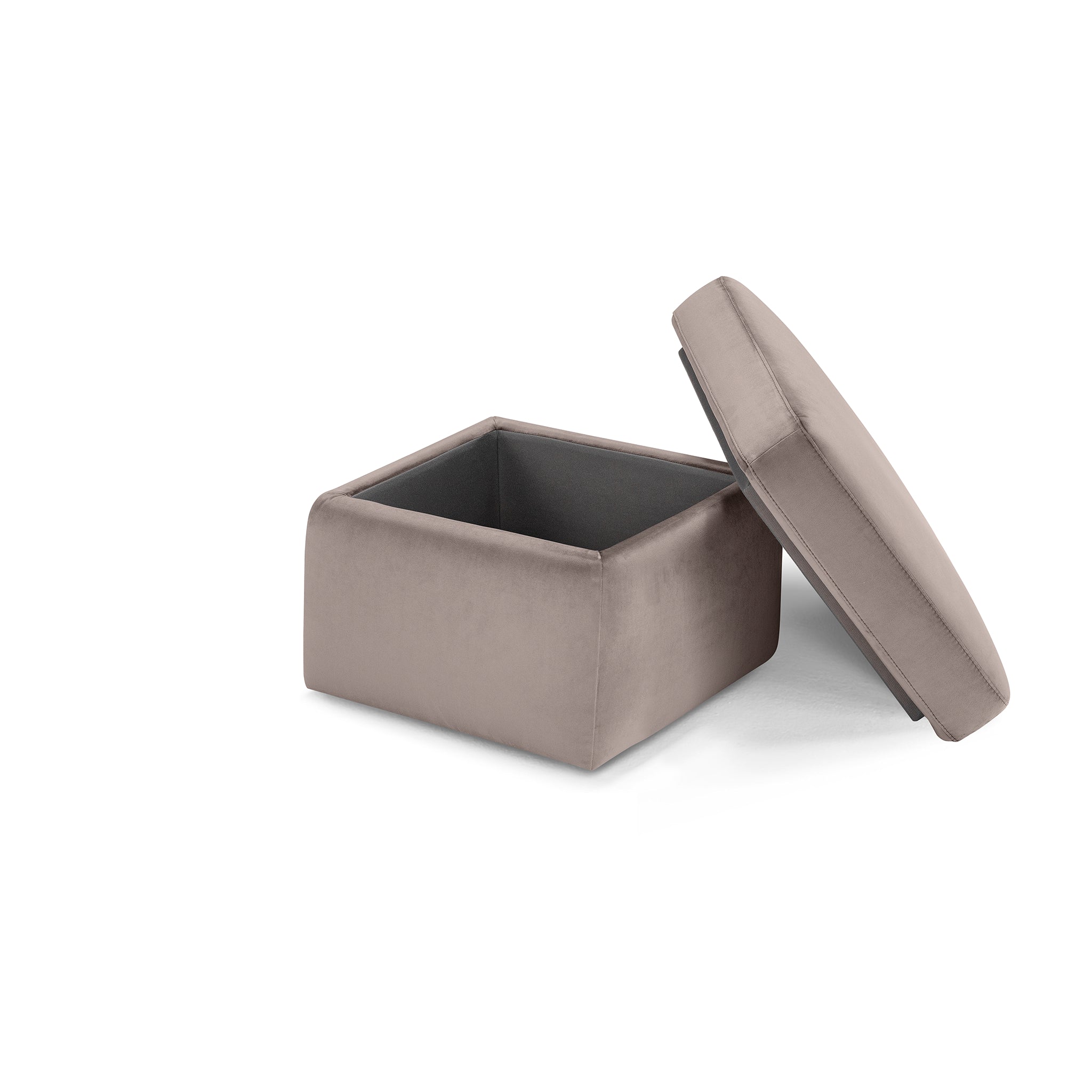 Pouf rangement Made in Italy en velours gris tourterelle - VULGANO