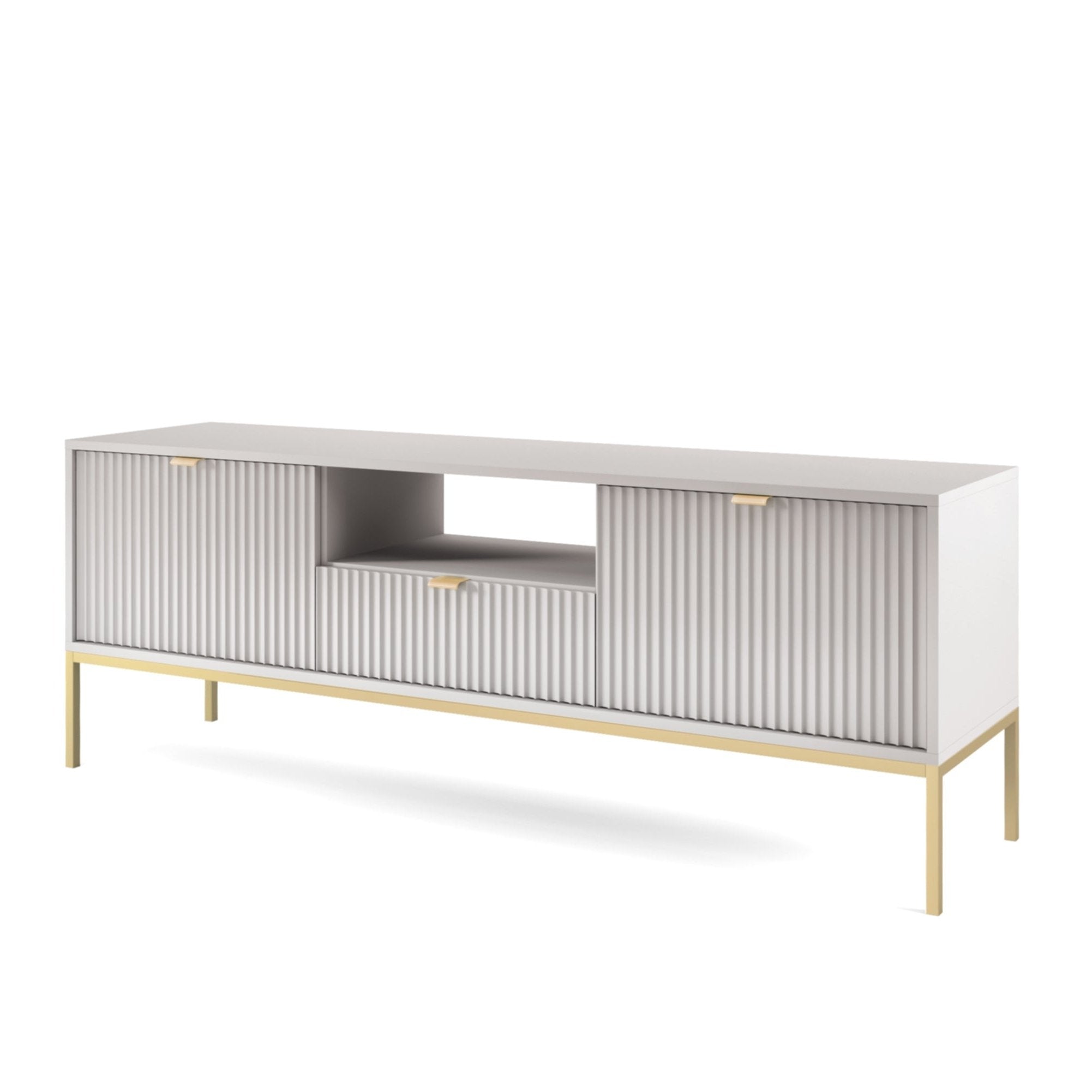 Meuble TV avec pieds en métal 2 portes et 1 tiroir en bois laminé Miseno 154x56 cm