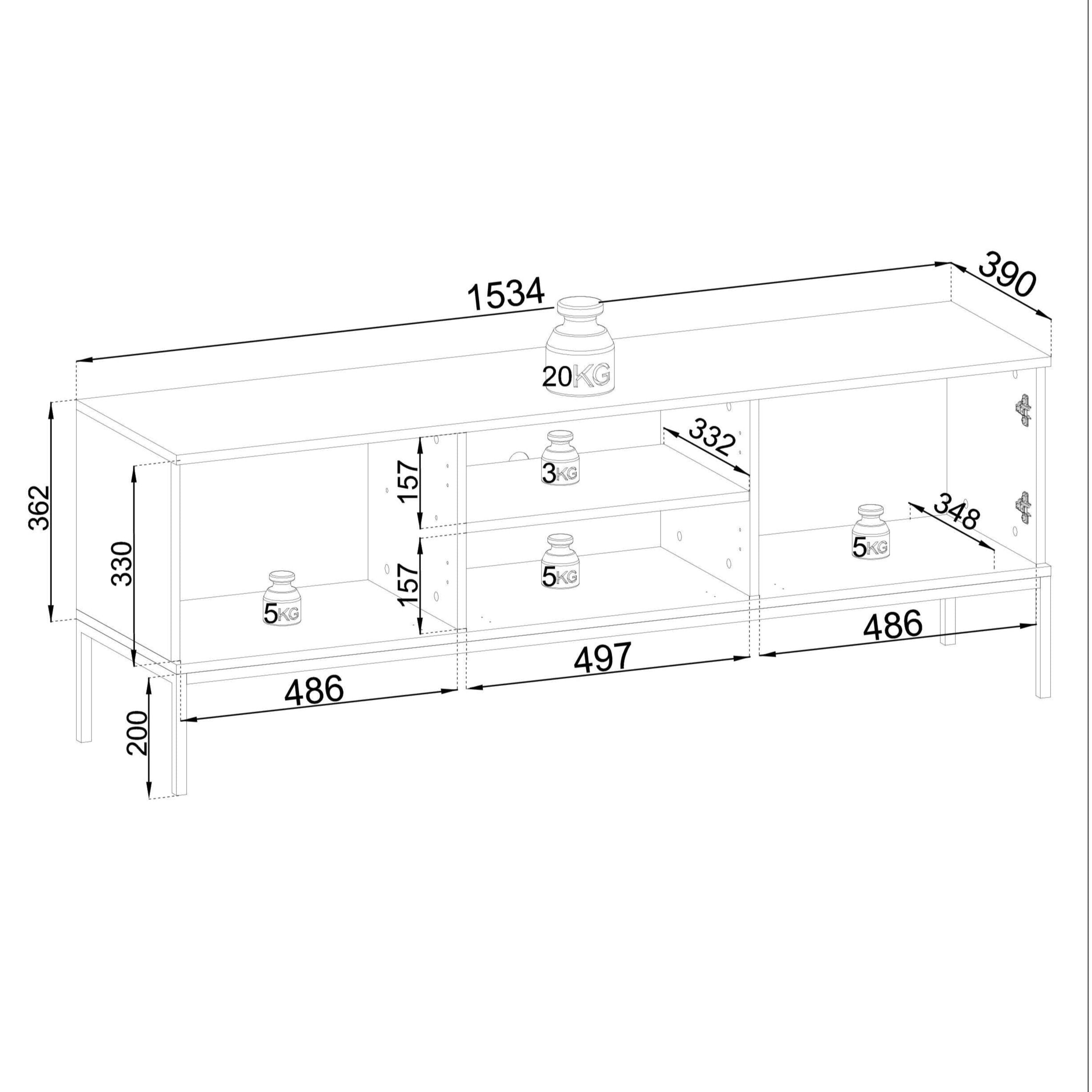 Mobile TV 2 ante con LED integrato Nero e Rovere Aura 154x56 cm