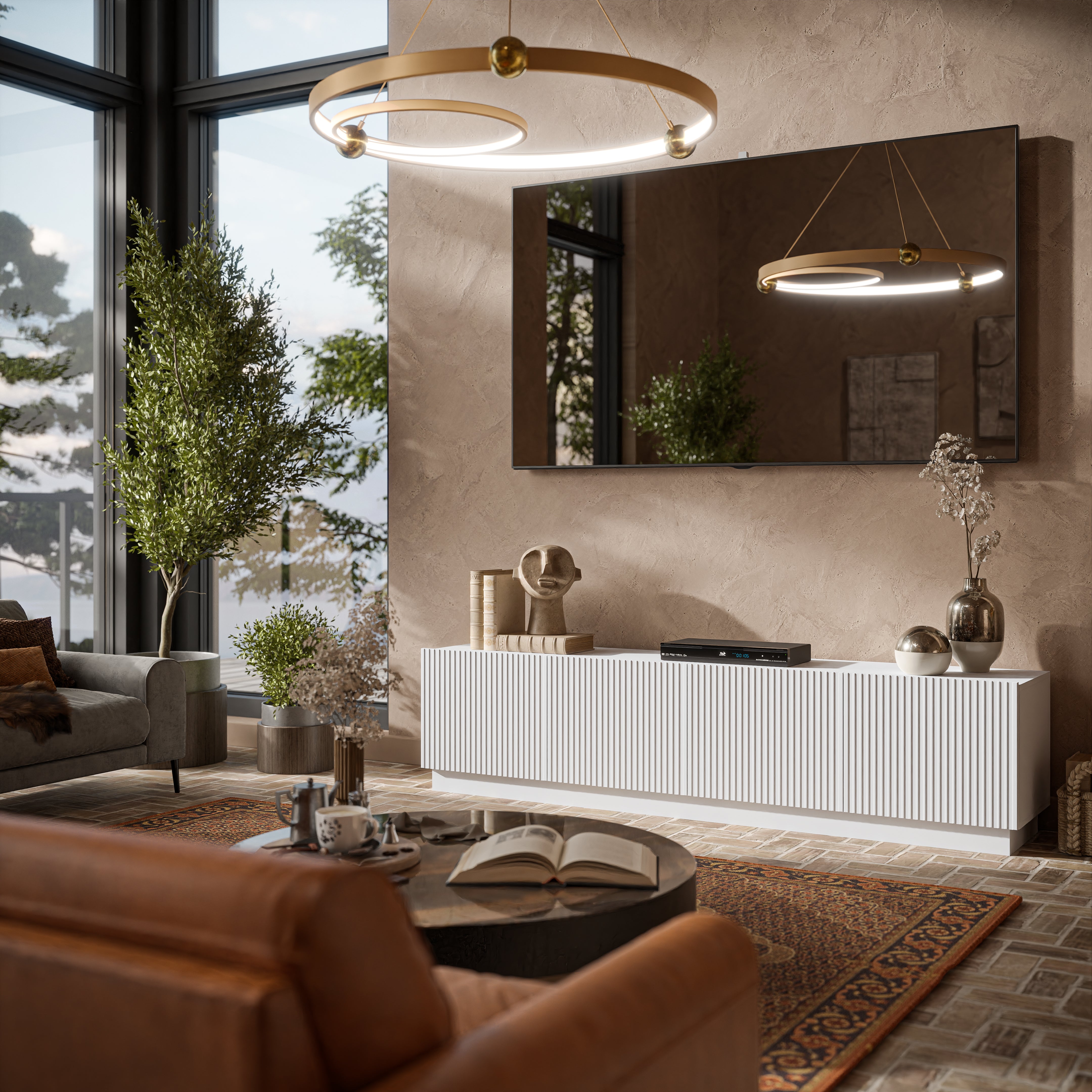 Meuble TV 4 portes Claire 200x48 cm 