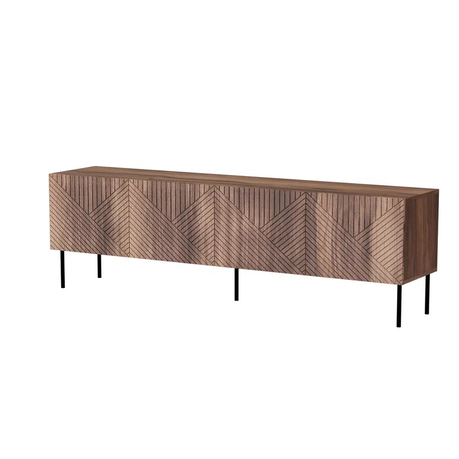 Meuble TV 4 portes noyer avec pied en métal Deco 191x58 cm