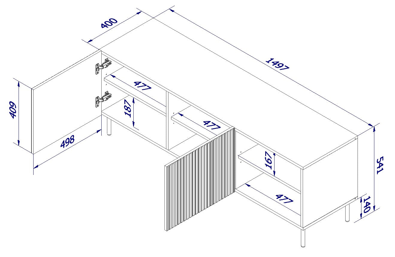 Meuble TV 2 portes avec pied en métal Bijou 150x54 cm