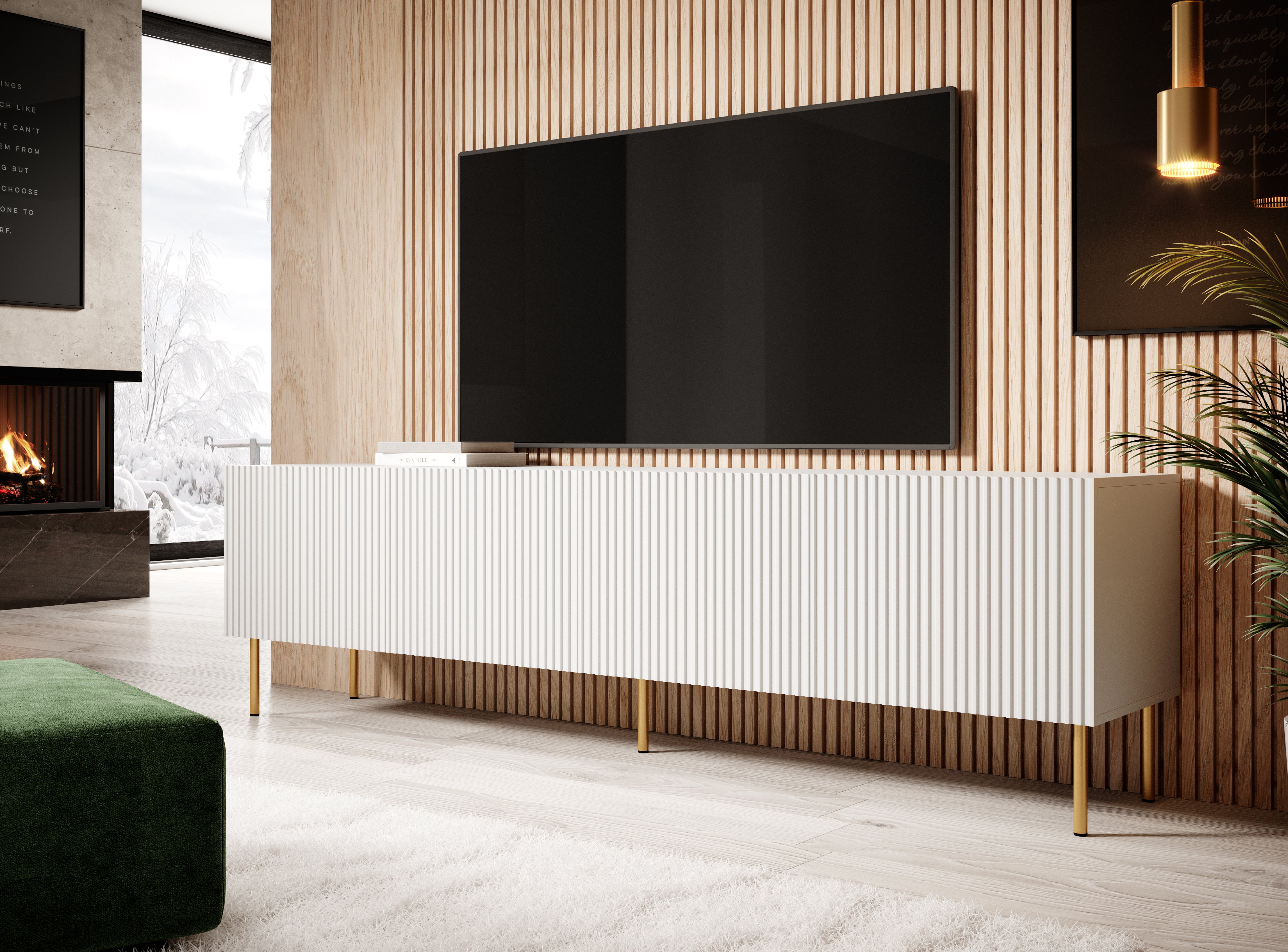 Meuble TV 4 portes avec pied en métal Bijou 200x52 cm