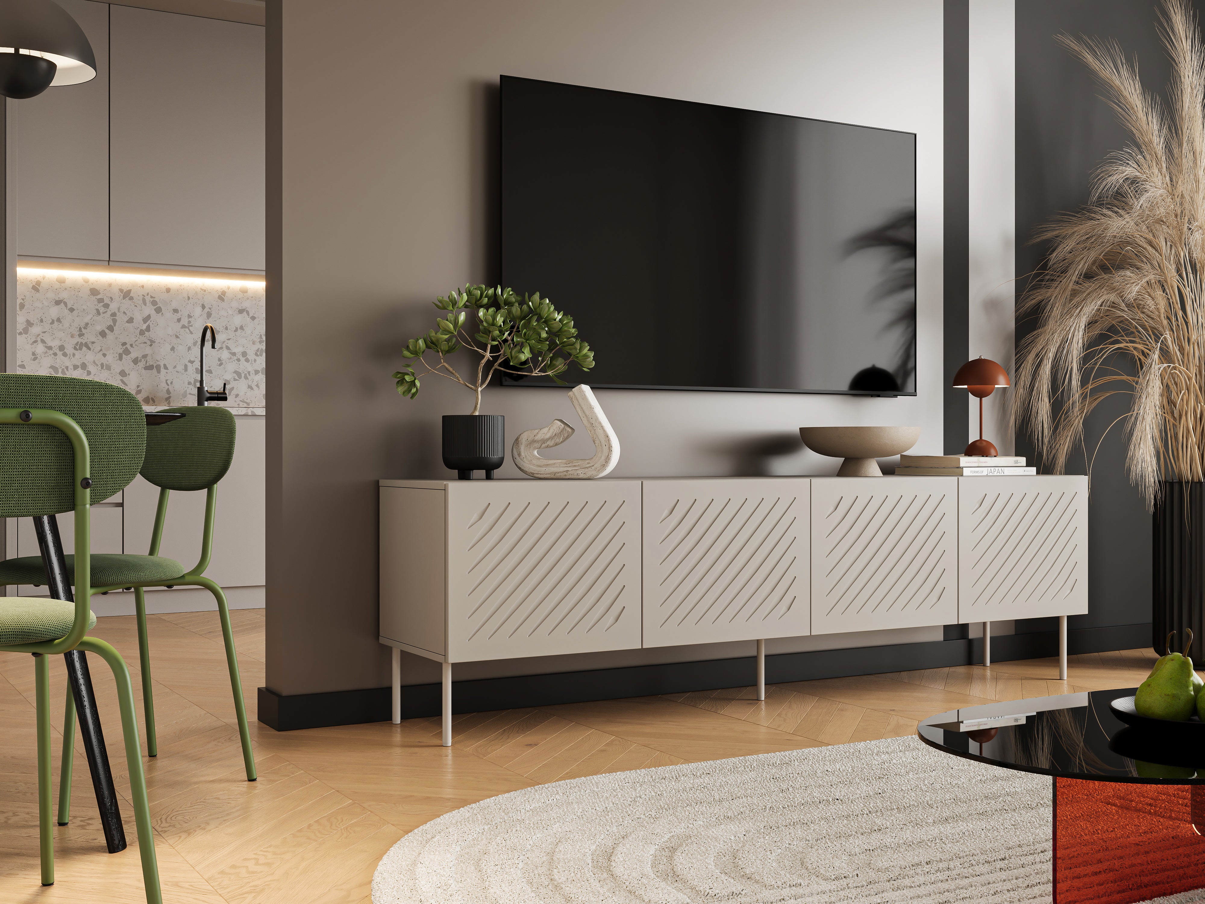 Meuble TV 4 portes avec pied en métal Fleur 200x60 cm