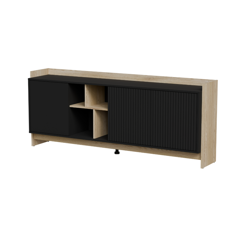 Buffet 3 portes noir mat/chêne Élixir 190x77 cm