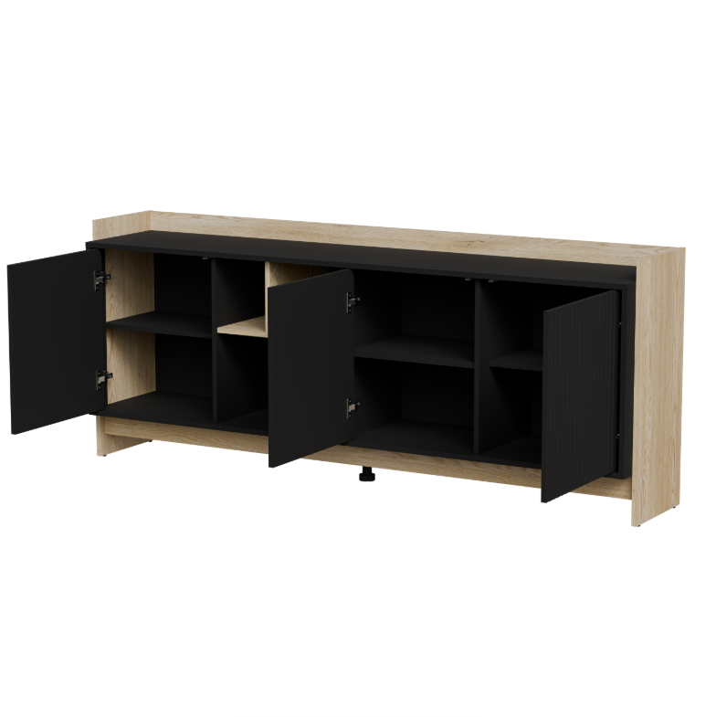 Buffet 3 portes noir mat/chêne Élixir 190x77 cm
