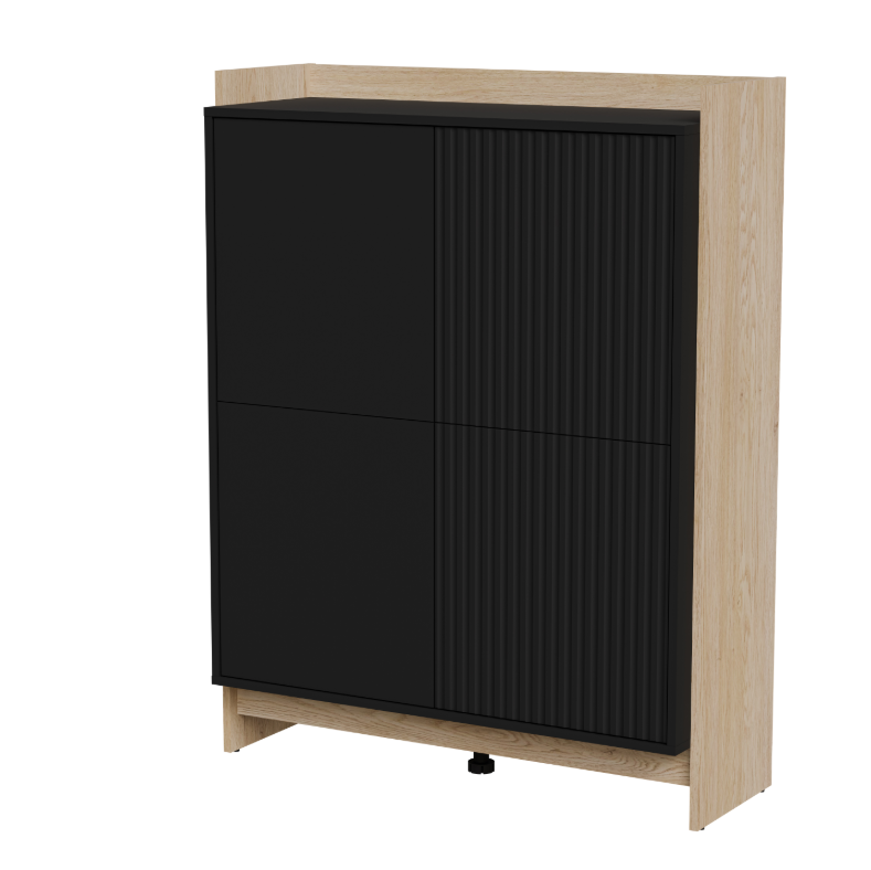 Buffet 4 portes noir mat/chêne Élixir 100x130 cm