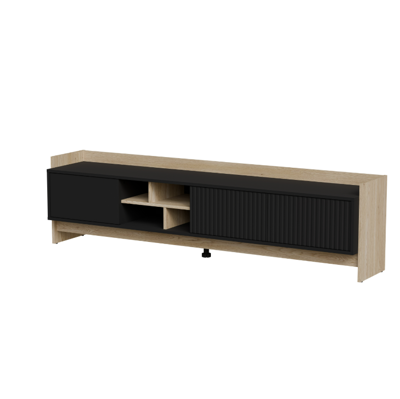 Meuble TV 3 portes noir mat/chêne Élixir 190x50 cm