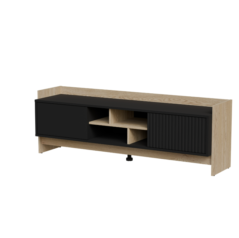 Meuble TV 2 portes noir mat/chêne Élixir 150x50 cm