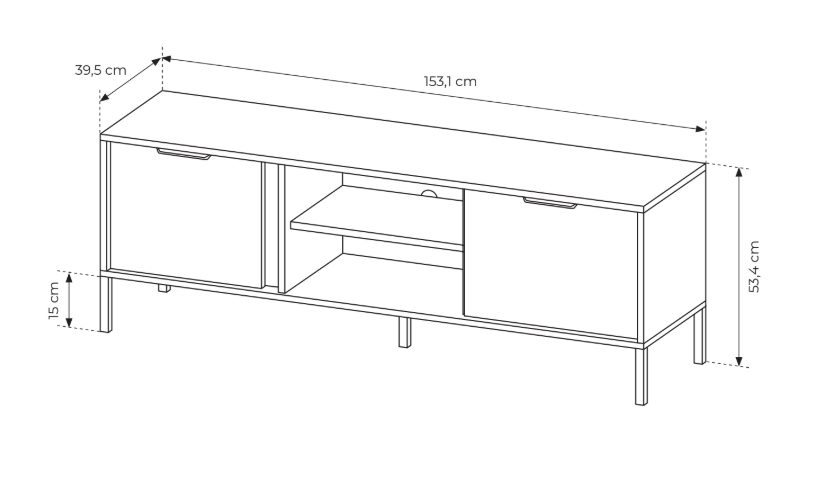 Mobile TV con 2 ante e 2 ripiani antracite Venere 153x53 cm
