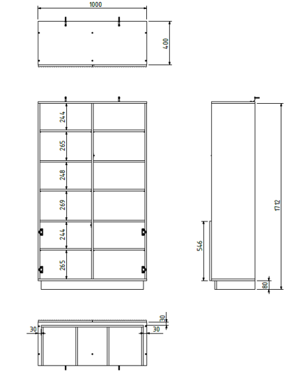 Librairie 2 portes 6 étagères Claire 171x100 cm
