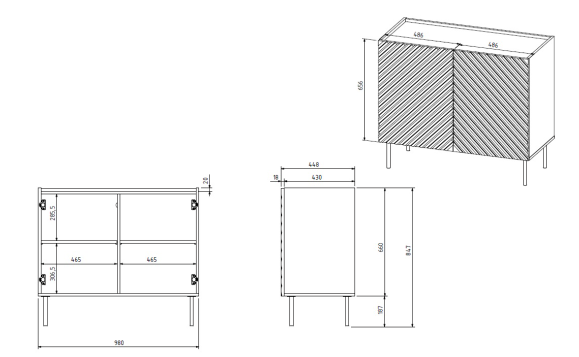 Buffet 2 portes avec pied en métal Rêve 98x84 cm