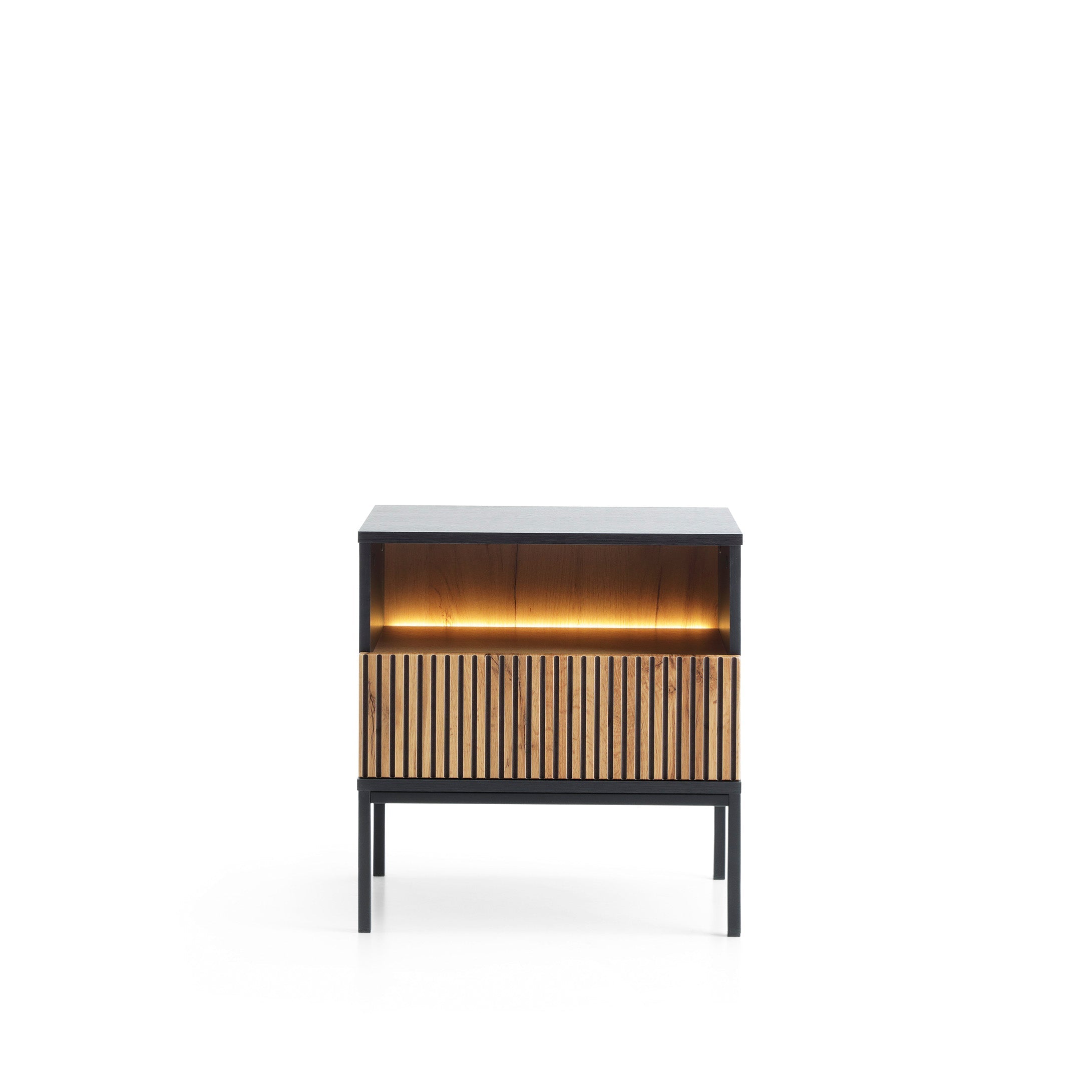 Meuble 1 tiroir et LED intégrées noir et chêne Aura 54x56 cm