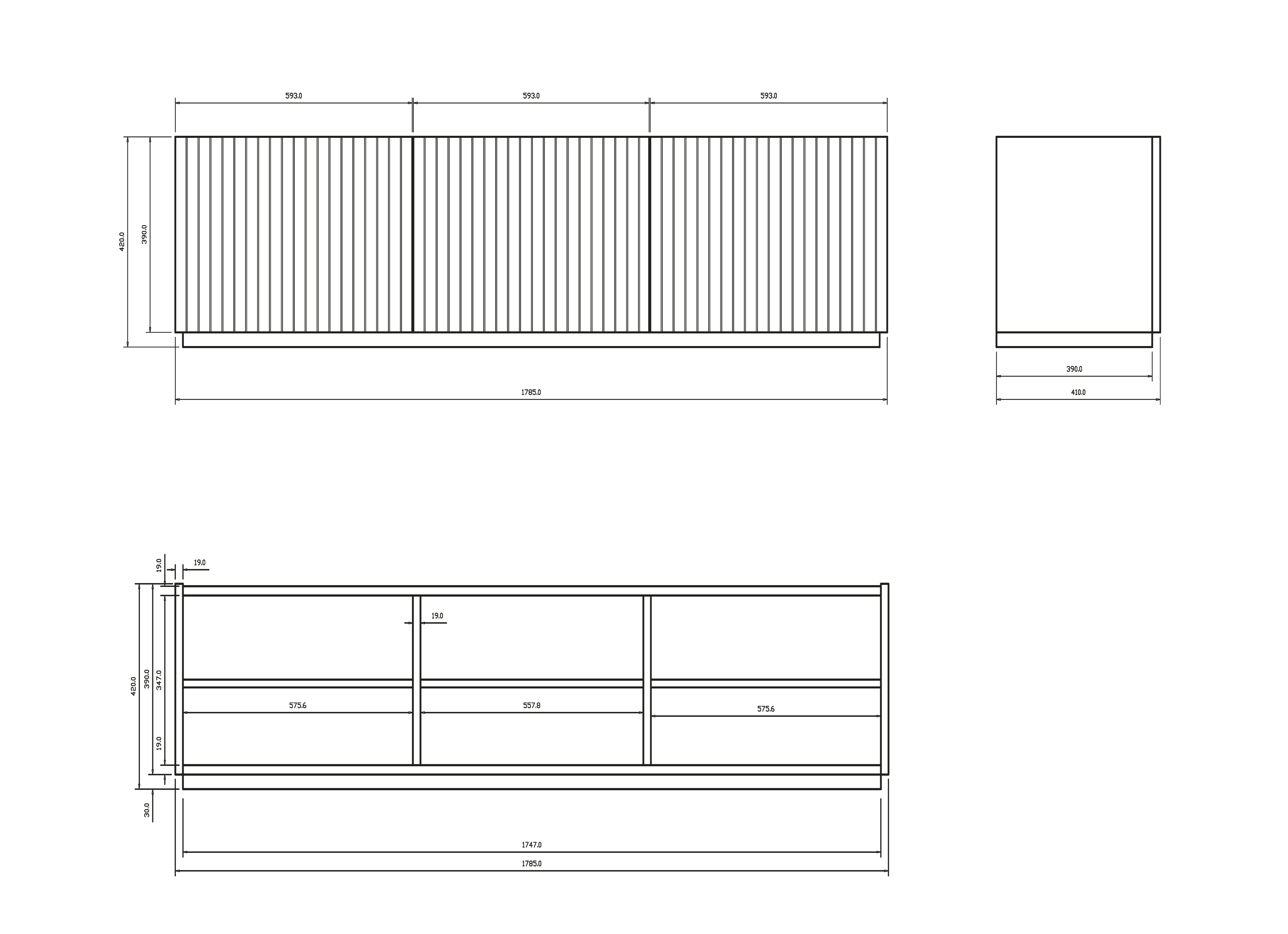 Meuble TV contemporain 3 portes 6 compartiments 178x41 cm Averno en bois chêne 