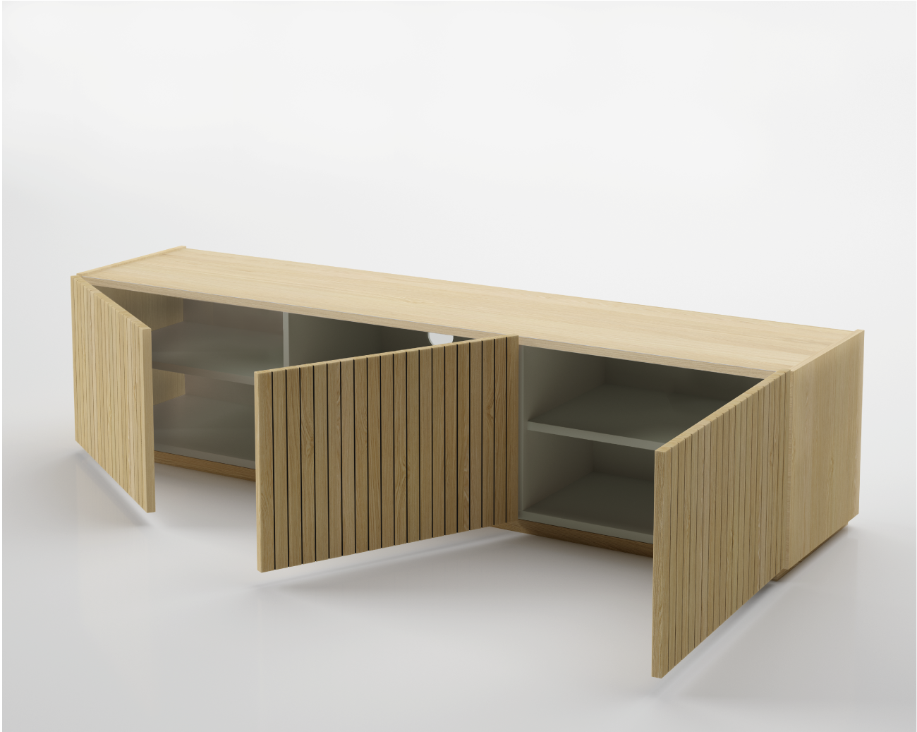 Meuble TV contemporain 3 portes 6 compartiments 178x41 cm Averno en bois chêne 